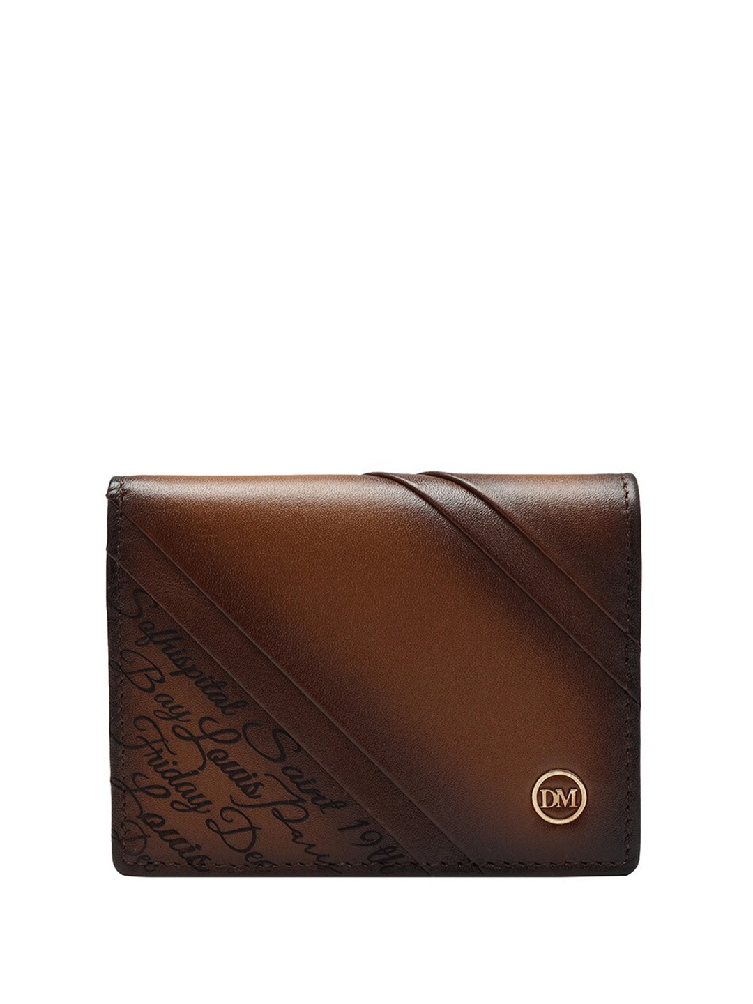 

Da Milano Unisex Typography Printed Wrist Loop Leather Two Fold Wallet, Brown