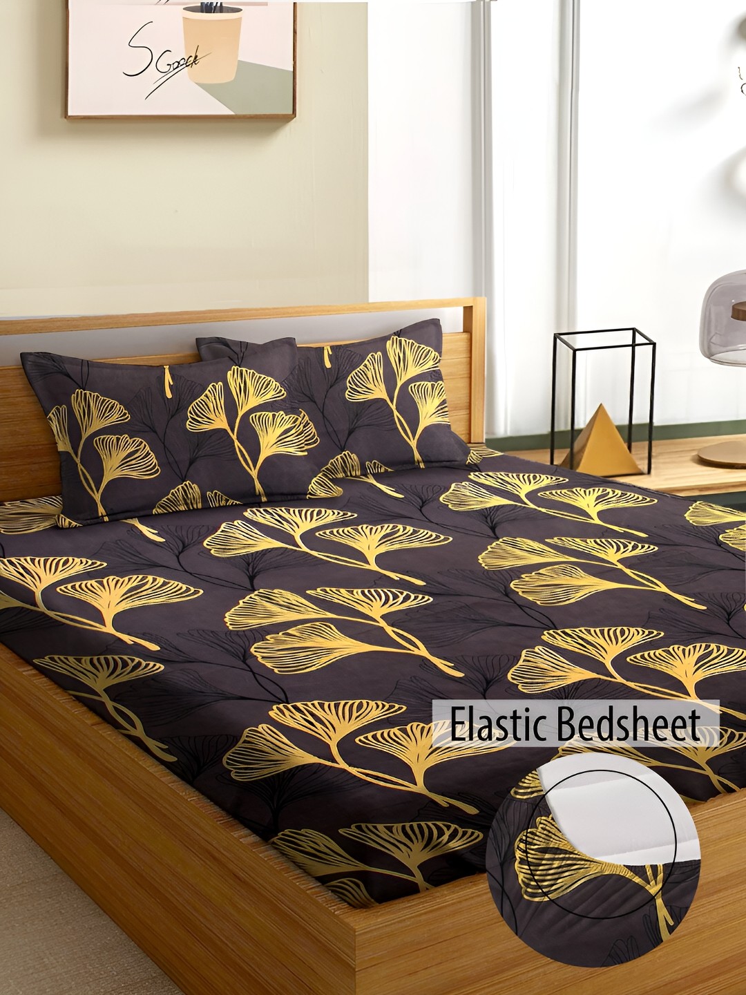 

Aura Brown Floral Printed Microfiber Fitted 180 TC Queen Bedsheet with 2 Pillow Covers