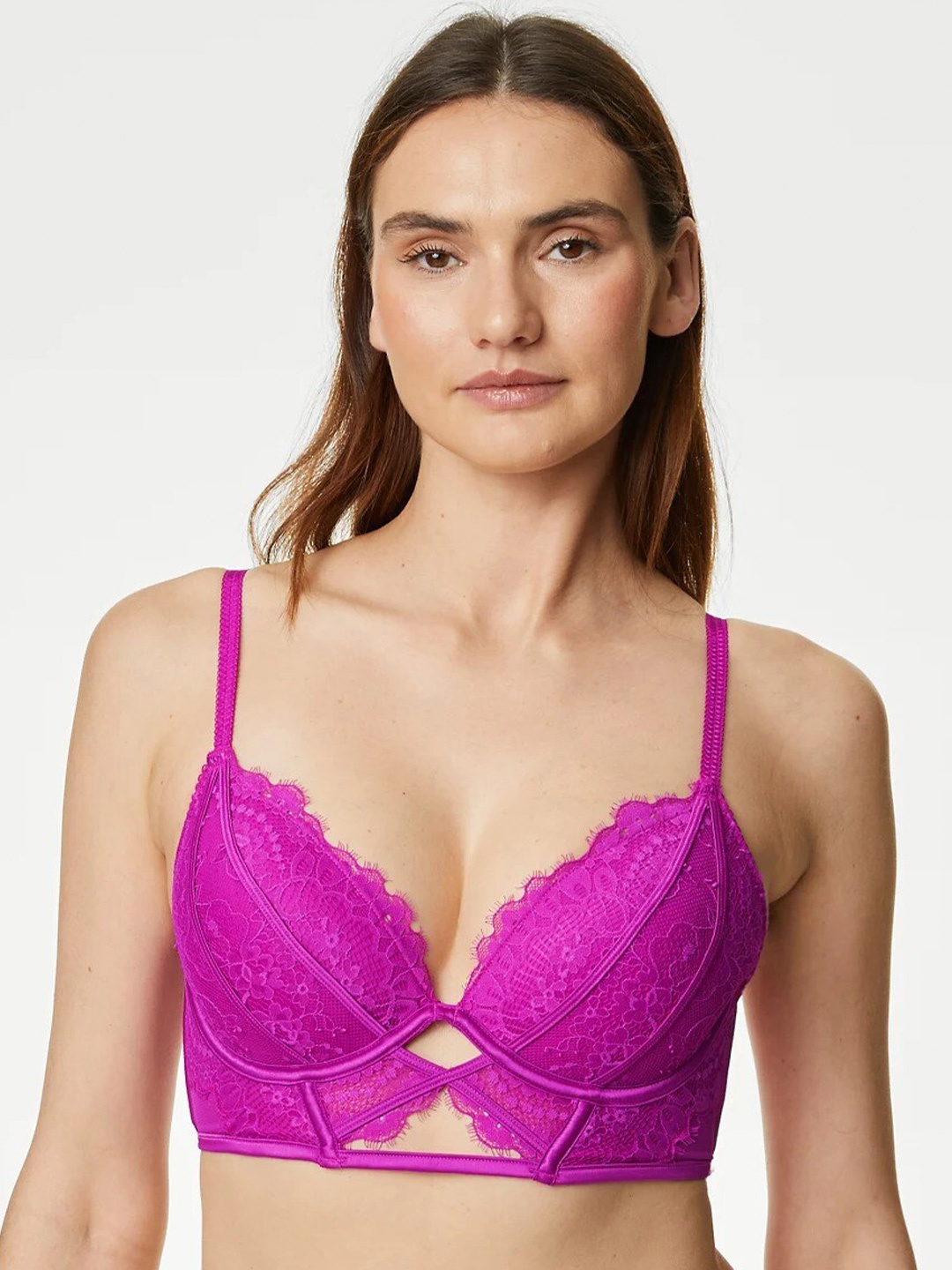 

Marks & Spencer Lace Full Coverage Underwired Lightly Padded Plunge Bra All Day Comfort, Magenta