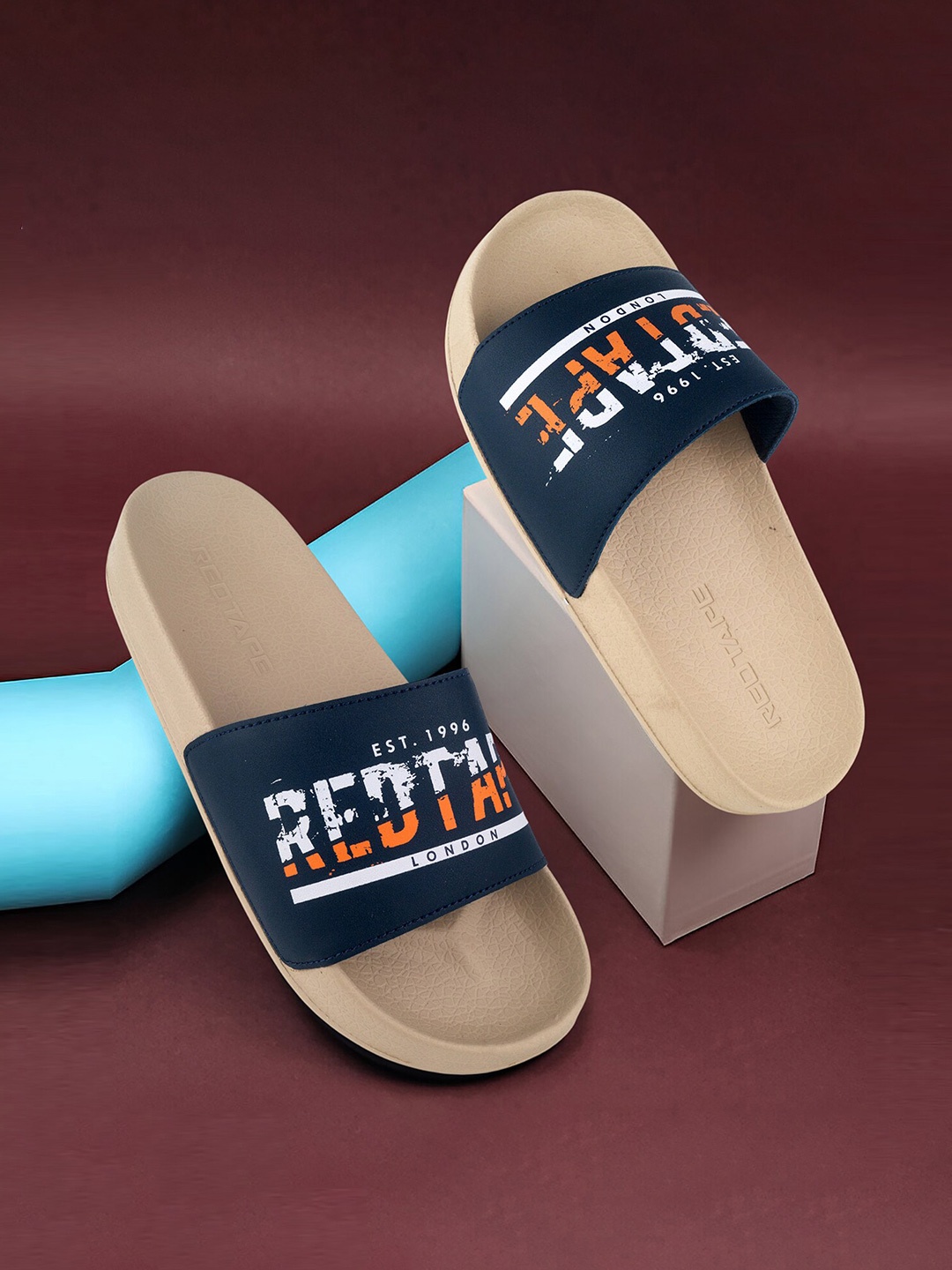 

Red Tape Men Printed Sliders, Beige