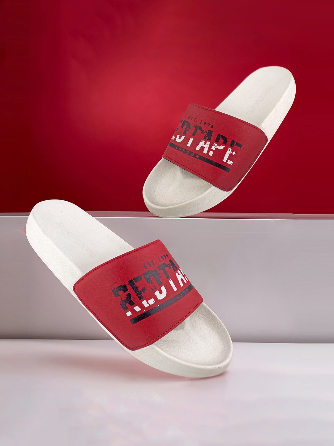 

Red Tape Men Printed Sliders, White