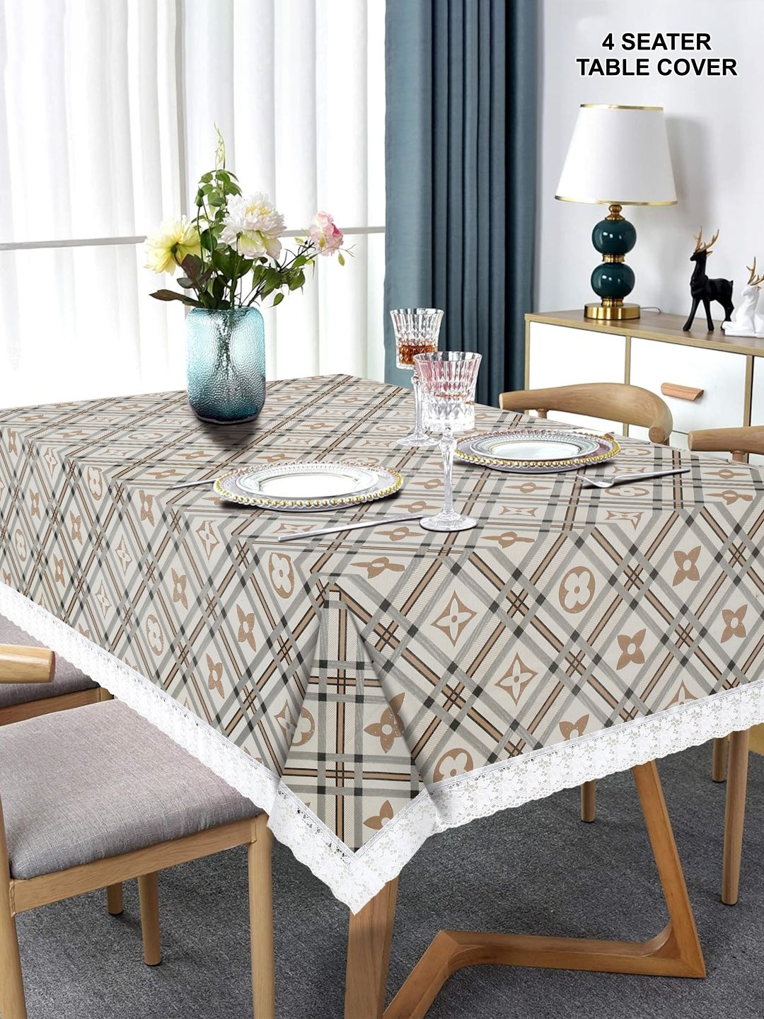 

DREAM WEAVERZ White Floral Waterproof 4-Seater Table Cover