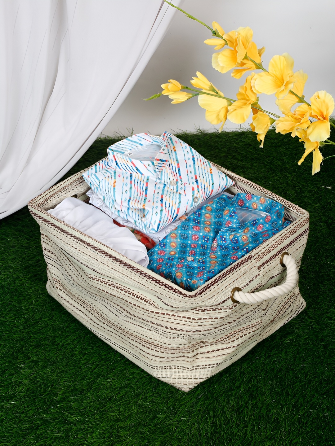 

DREAM WEAVERZ Beige Woven Regular Wardrobe Basket Organisers