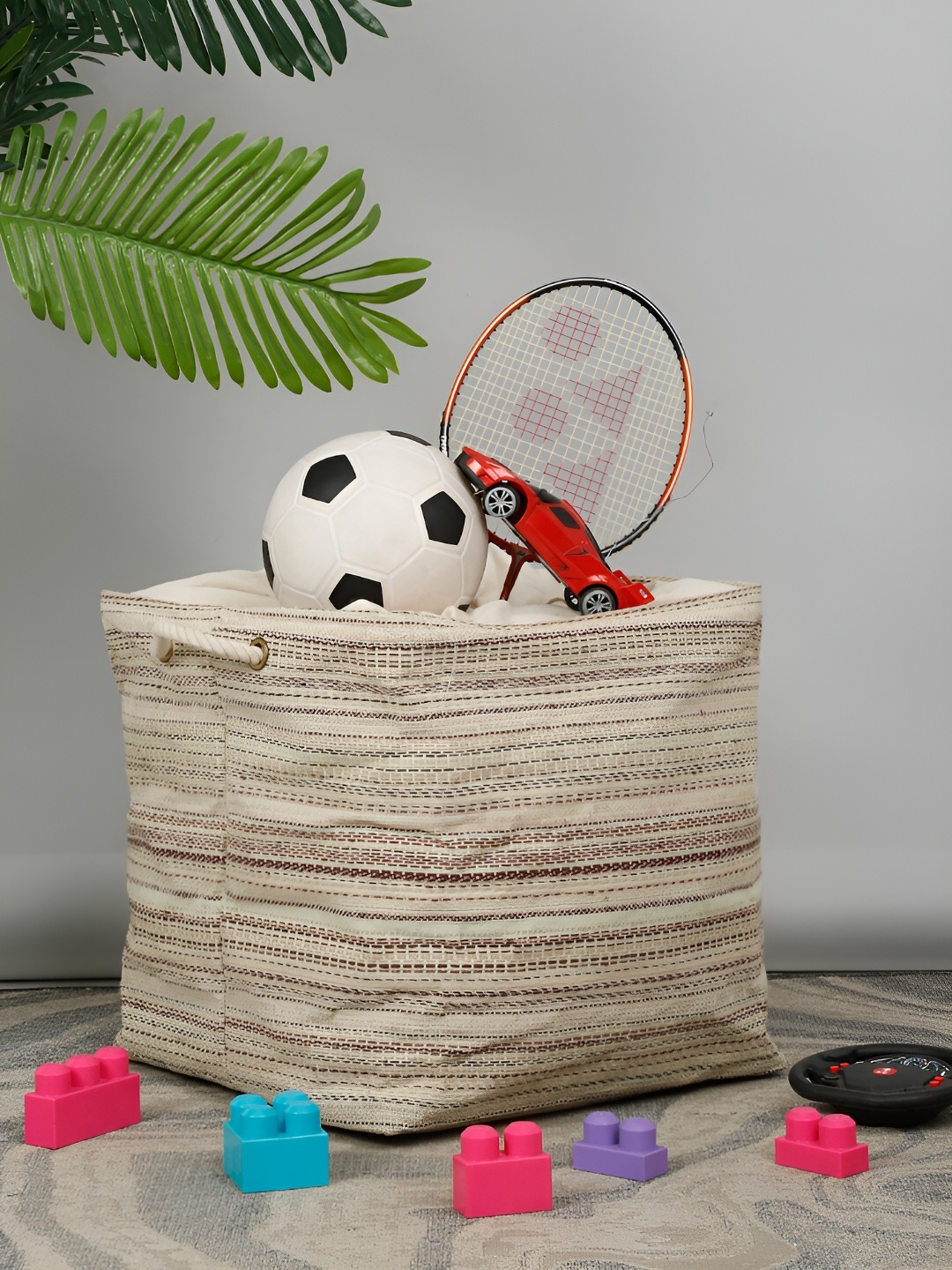 

DREAM WEAVERZ Beige Woven Jute Cotton Regular Tote Basket Organisers