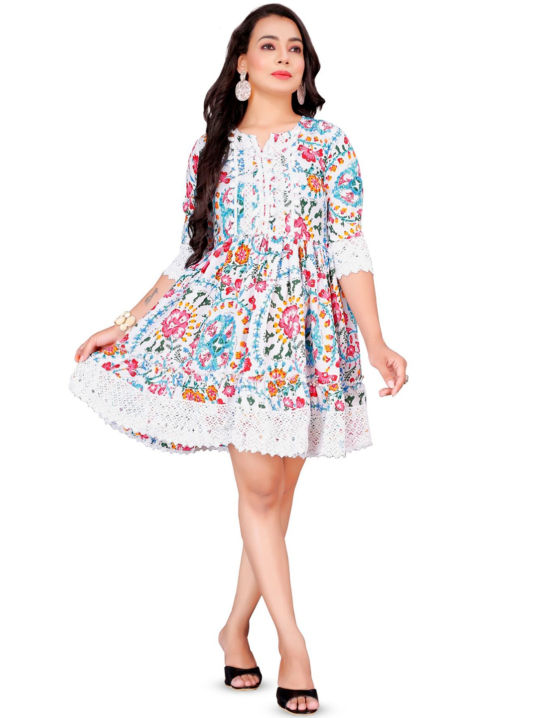 

BAESD Floral Printed Notched Neck Fit & Flare Dress, Multi