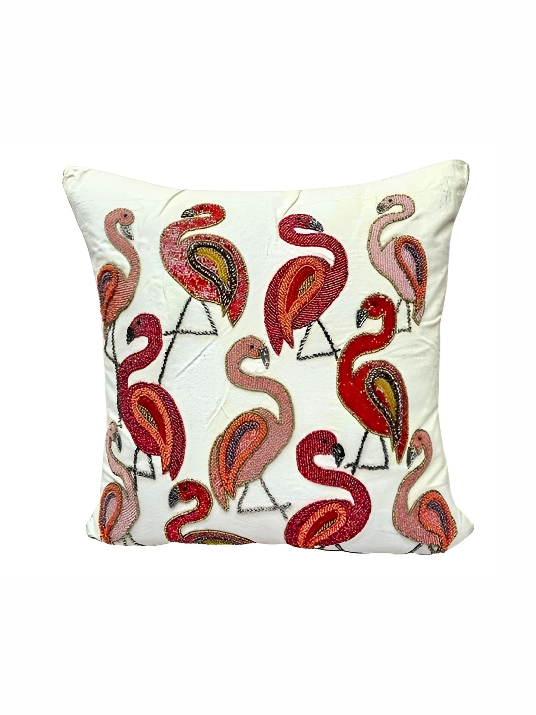 

YWULY Cream & Red Embellished Square Cushion Cover