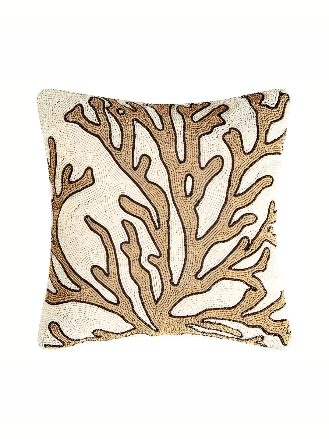 

YWULY Beige & Gold-Toned Embellished Square Cushion Cover