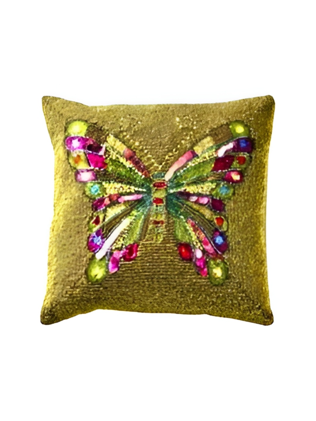 

YWULY Green & Pink Embellished Square Cushion Cover