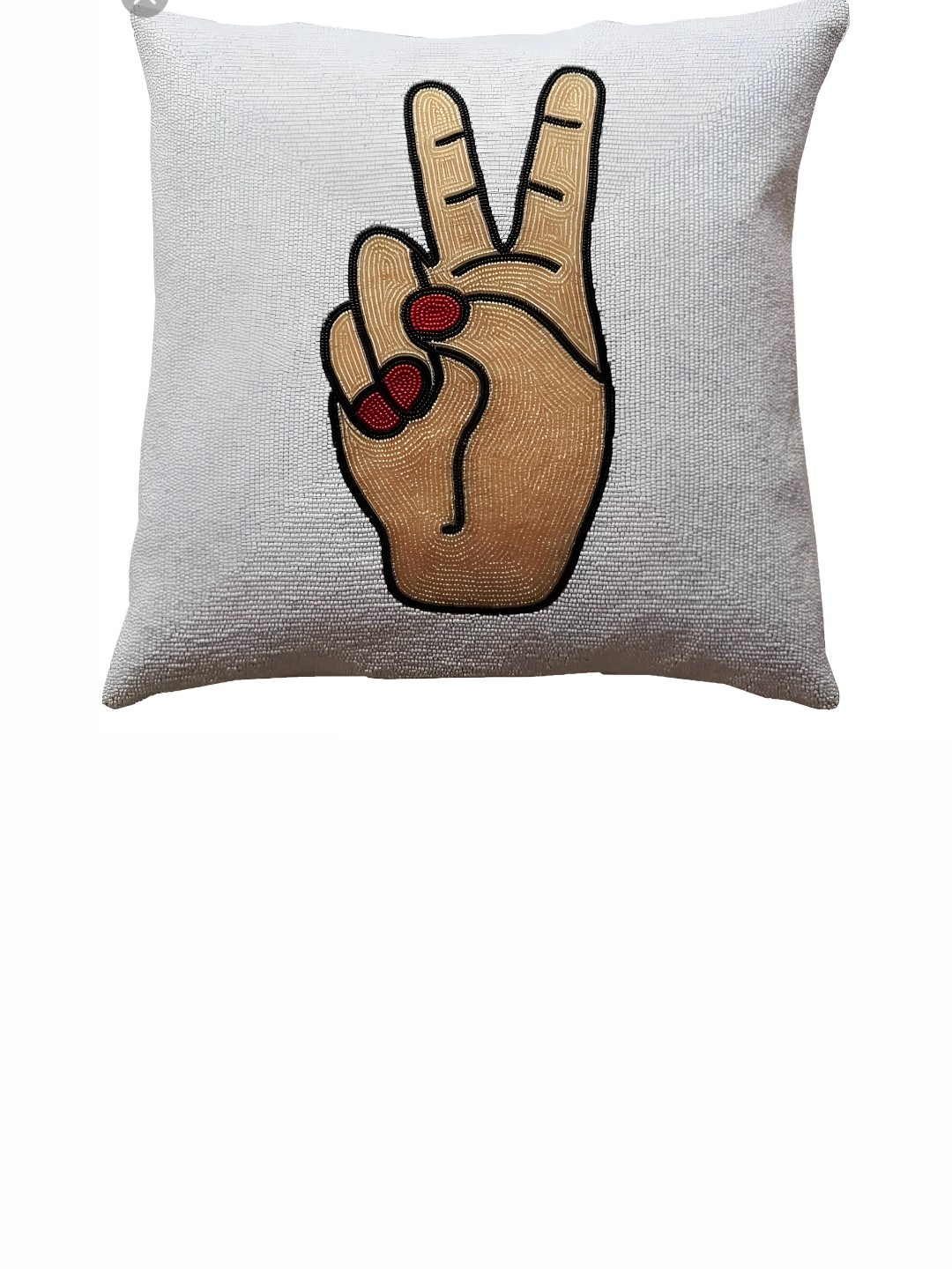

YWULY White & Brown Embroidered Square Cushion Cover