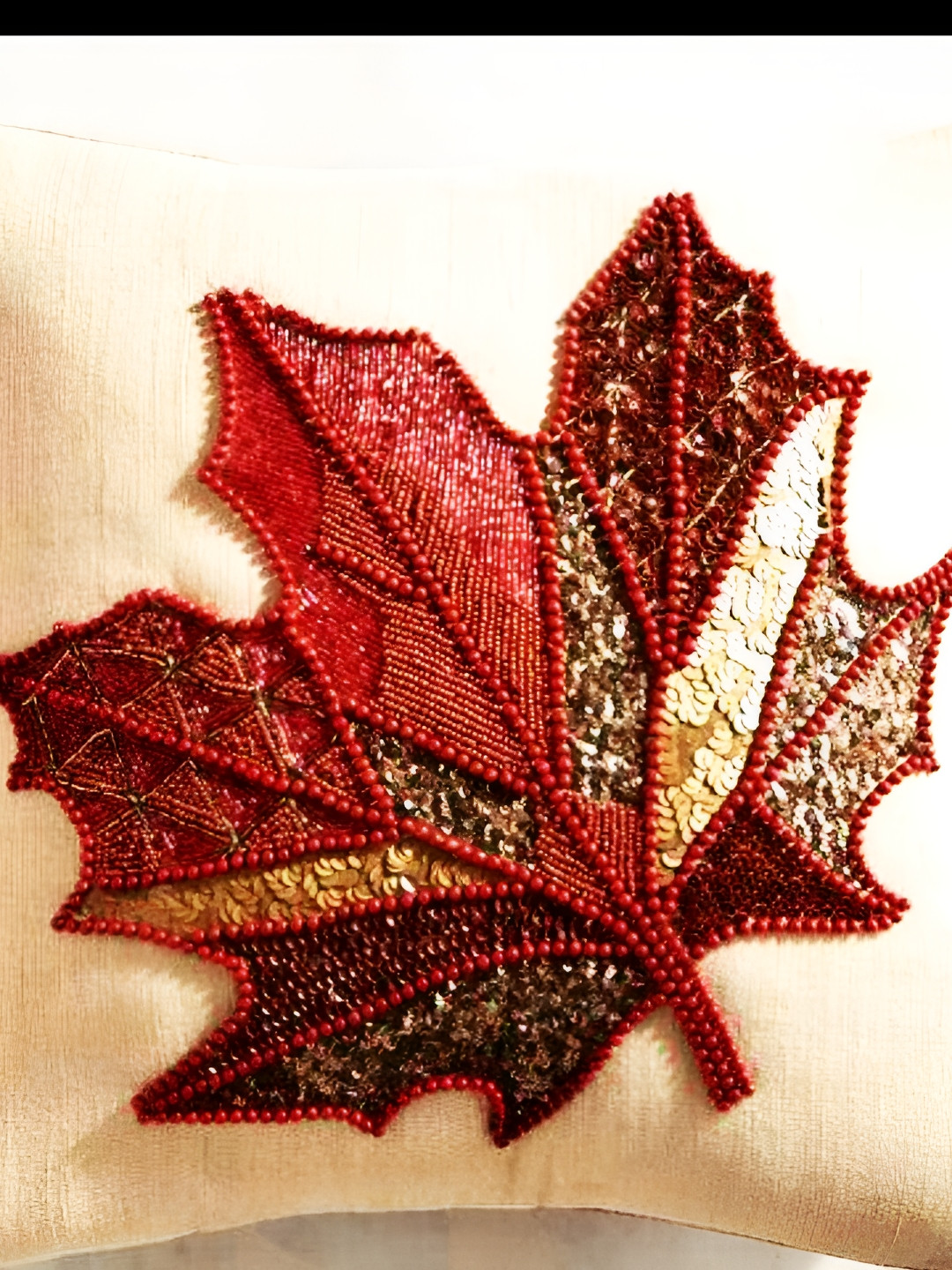 

YWULY Beige & Red Embellished Square Cushion Cover
