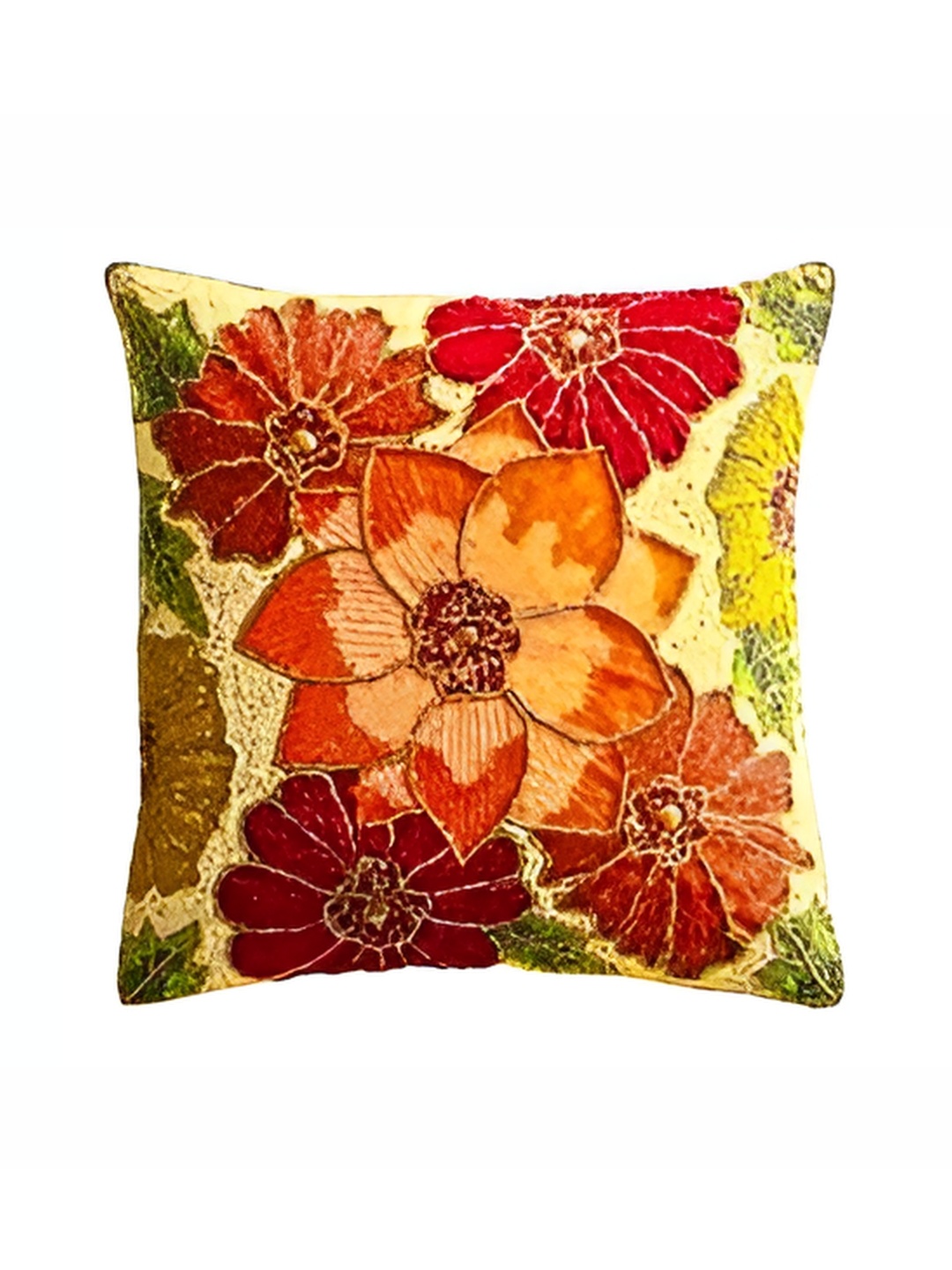 

YWULY Beige & Red Embellished Square Cushion Cover