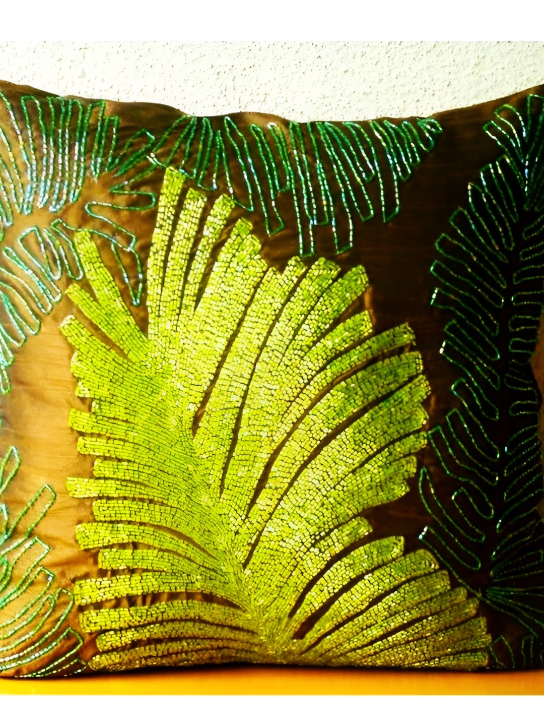 

YWULY Green & Yellow Embroidered Square Cushion Cover
