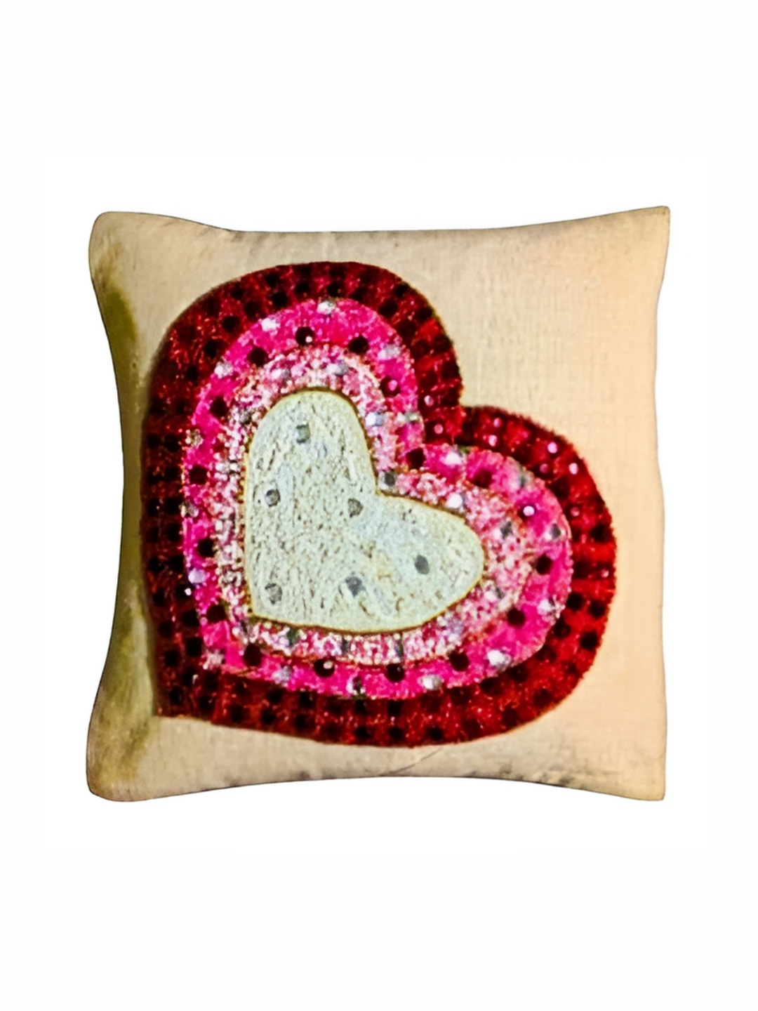 

YWULY Beige & Pink Embroidered Square Cushion Cover
