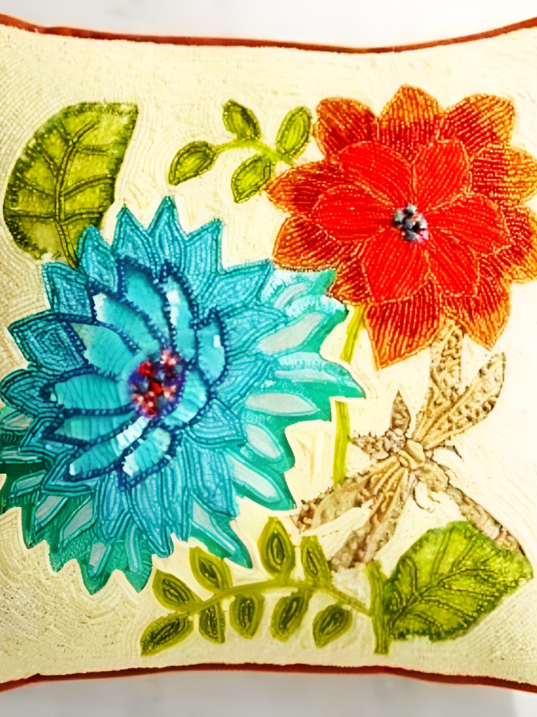 

YWULY Beige & Blue Embellished Square Cushion Cover