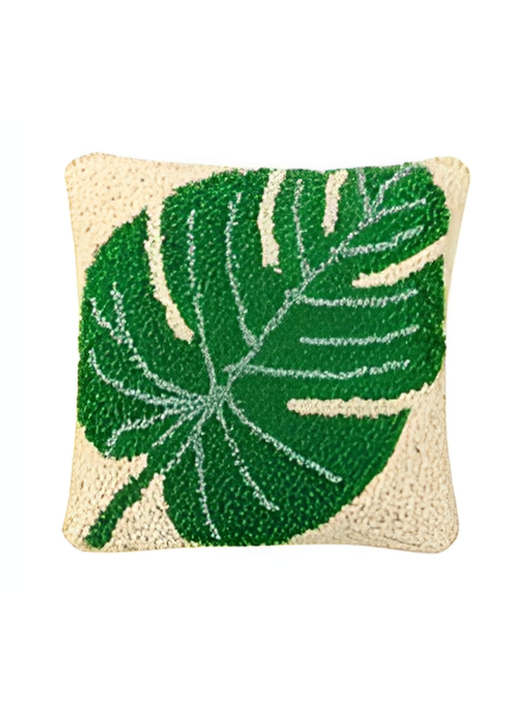 

YWULY Green & Cream Embroidered Square Cushion Cover