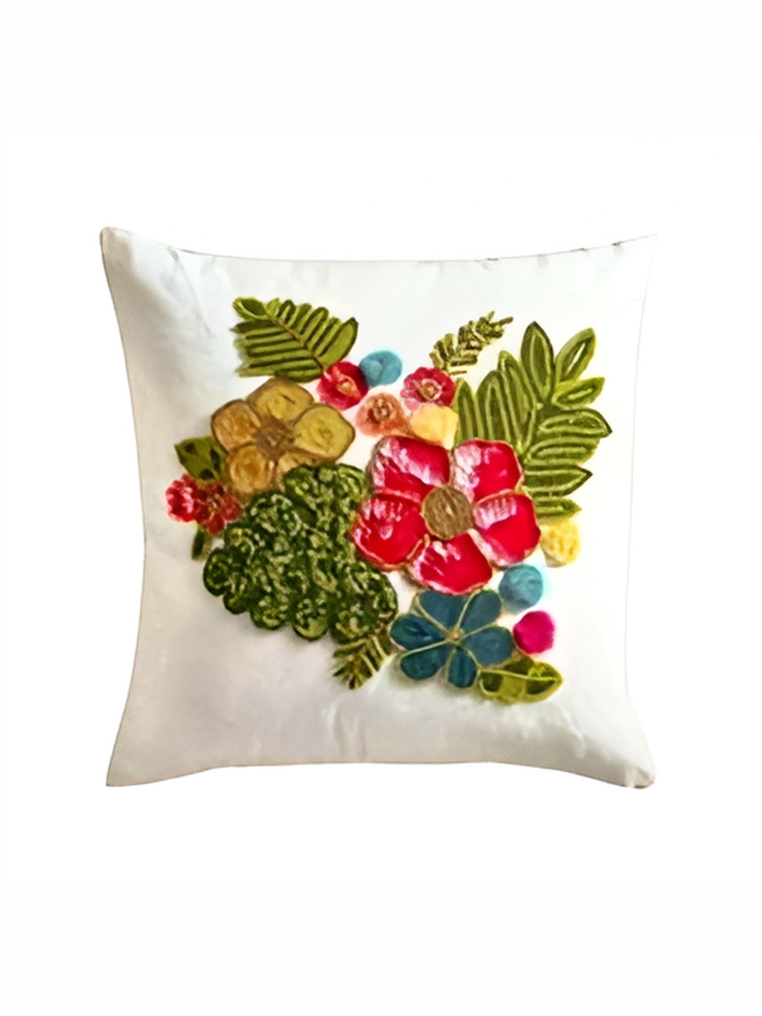 

YWULY White & Green Embroidered Square Cushion Cover