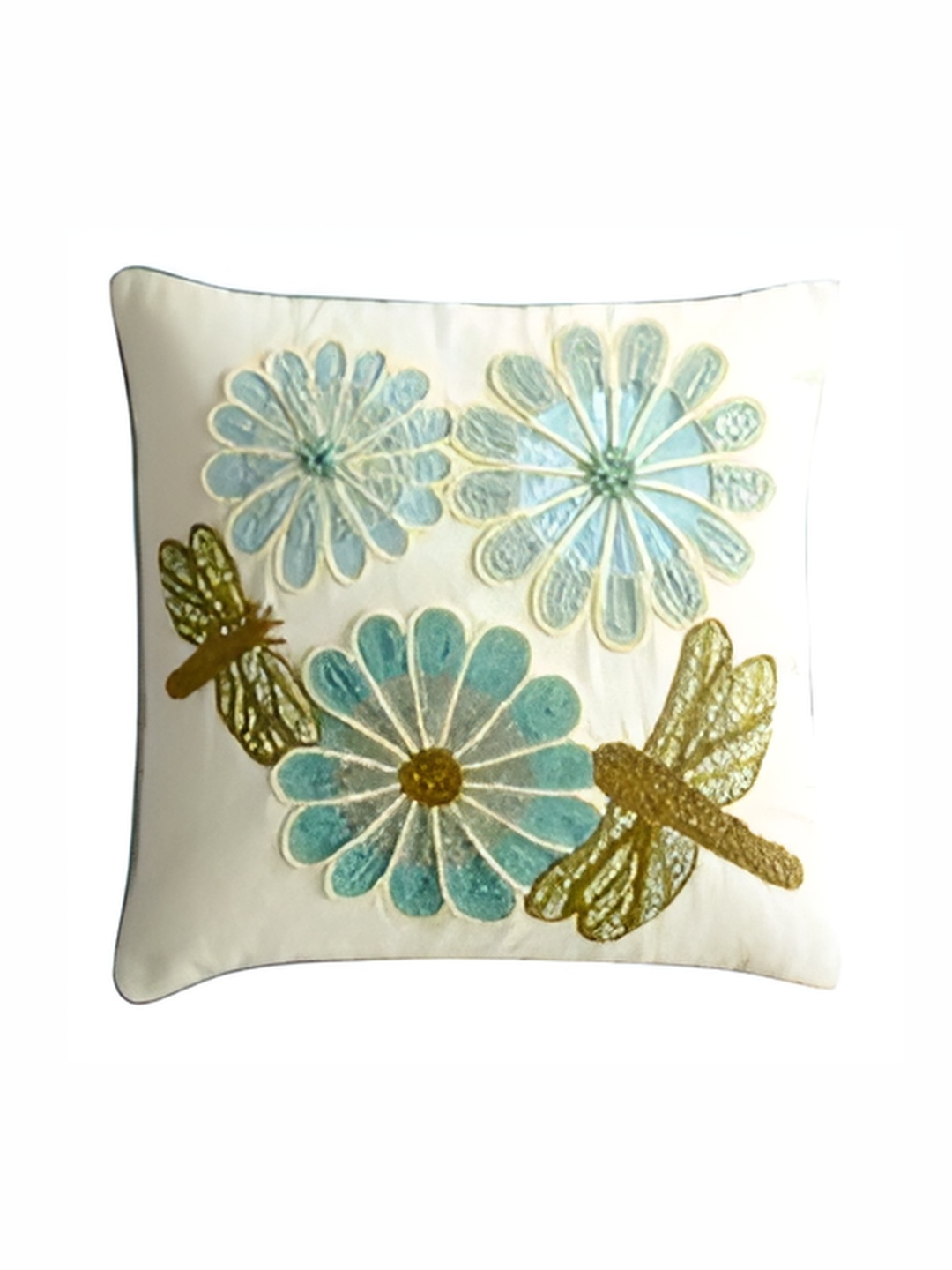 

YWULY Blue & White Floral Square Cushion Cover