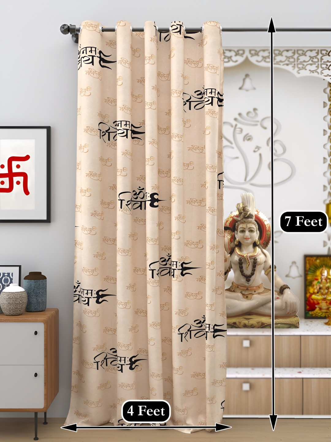 

DREAM WEAVERZ Beige & Black Self Design Religious Black Out Door Curtain