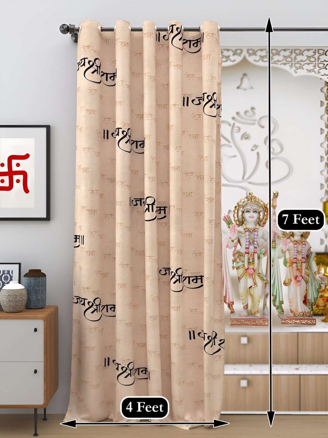 

DREAM WEAVERZ Beige & Black Self Design Religious Black Out Door Curtain