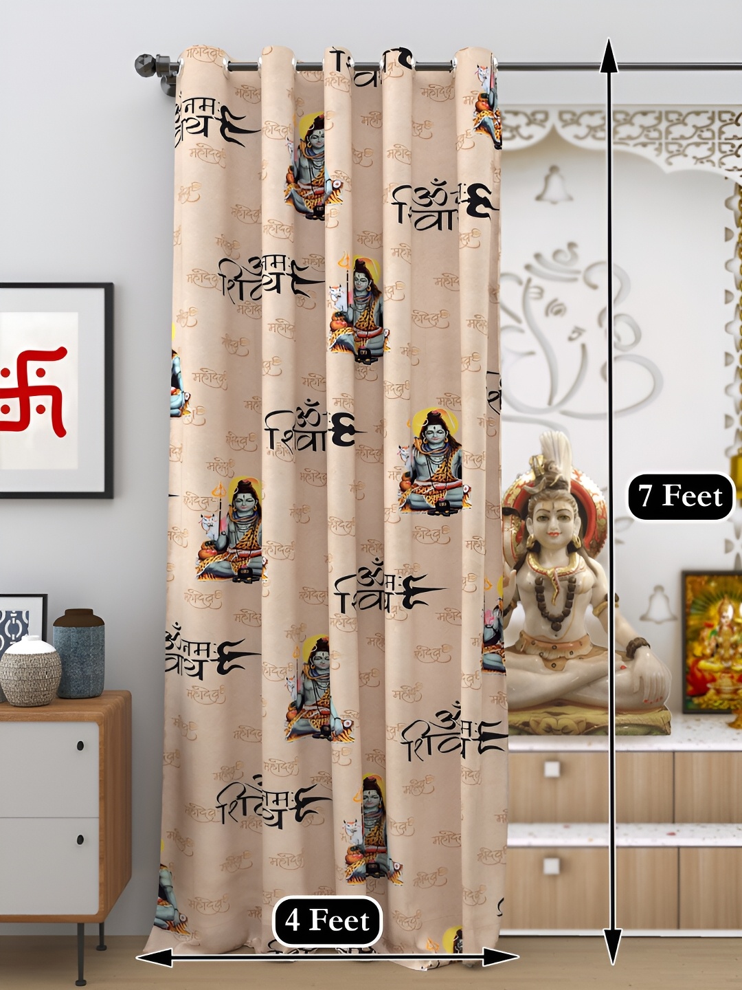 

DREAM WEAVERZ Beige & Blue Self Design Religious Black Out Door Curtain