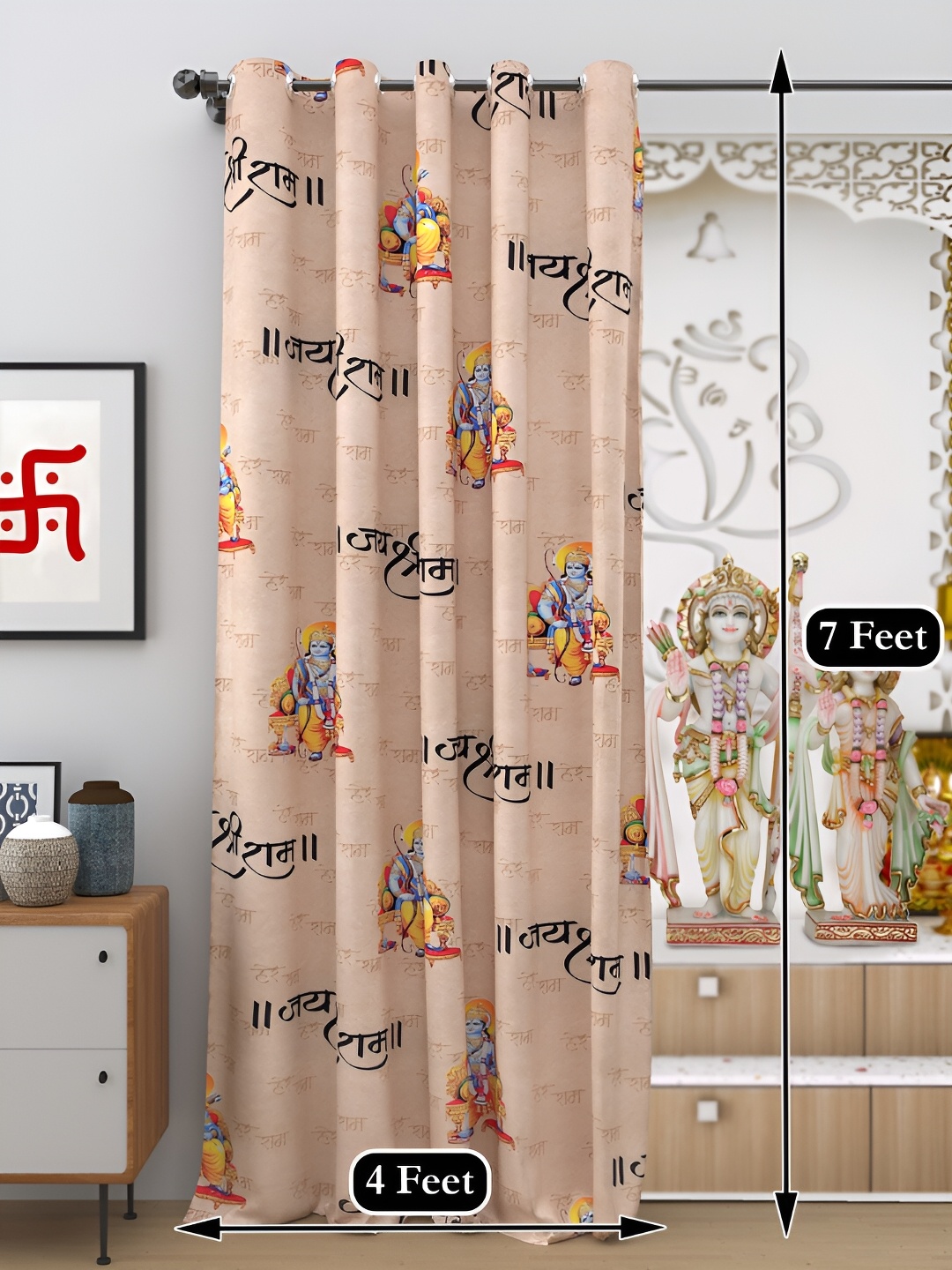 

DREAM WEAVERZ Beige & Black Self Design Religious Black Out Door Curtain
