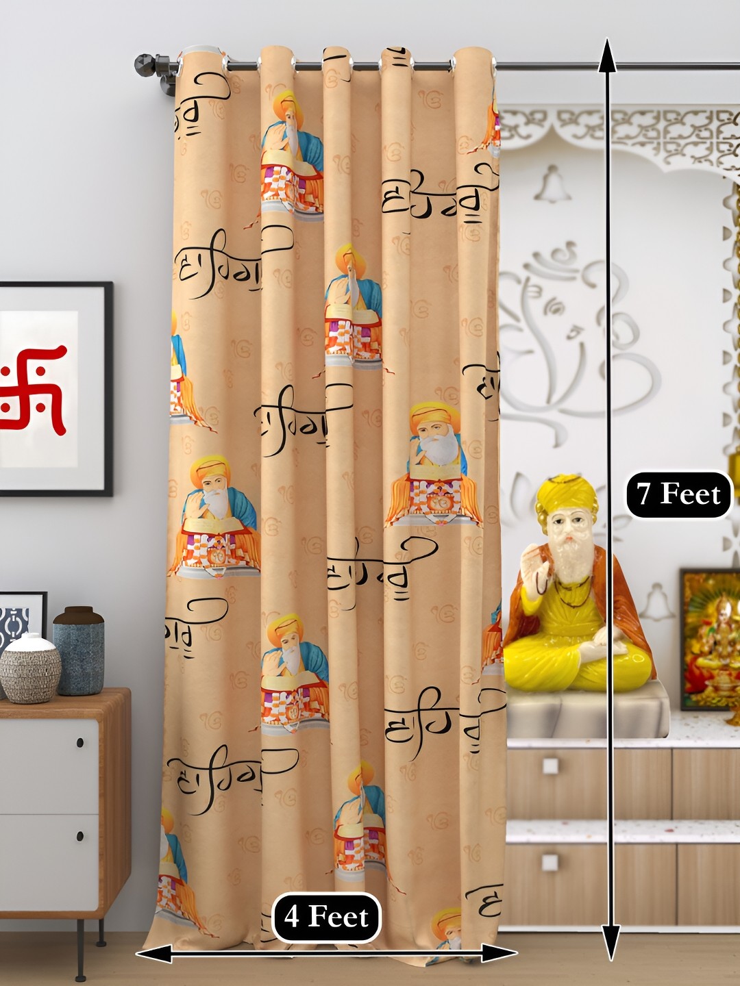 

DREAM WEAVERZ Beige & Orange Self Design Religious Black Out Door Curtain