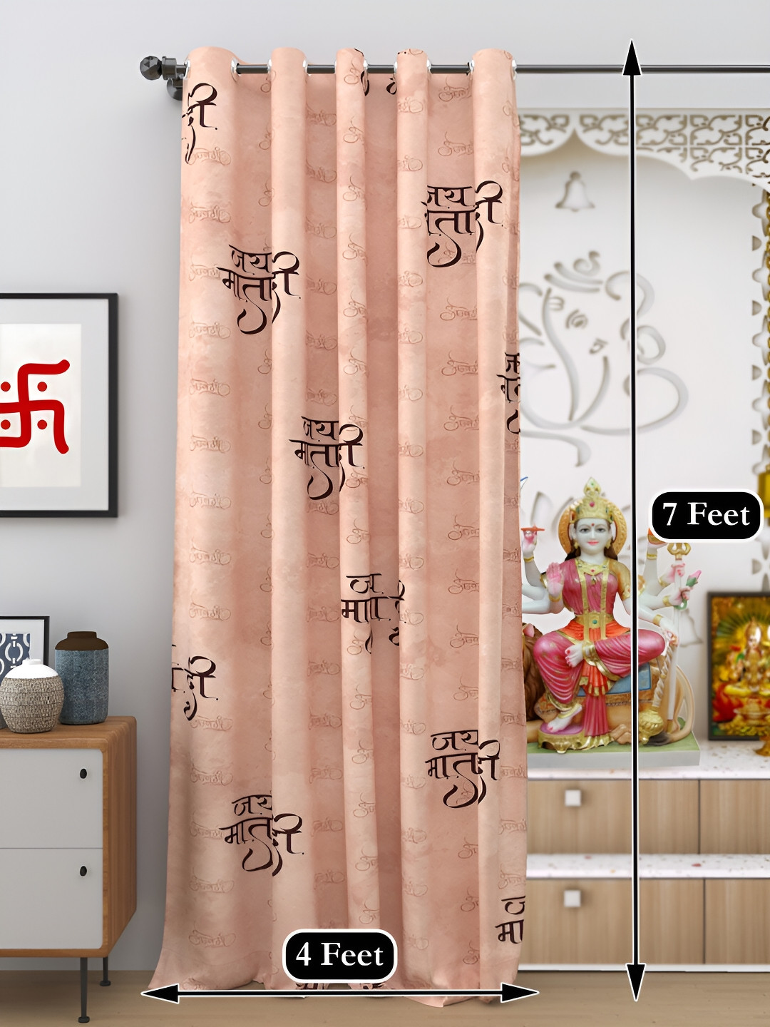 

DREAM WEAVERZ Beige & Black Self Design Religious Black Out Door Curtain