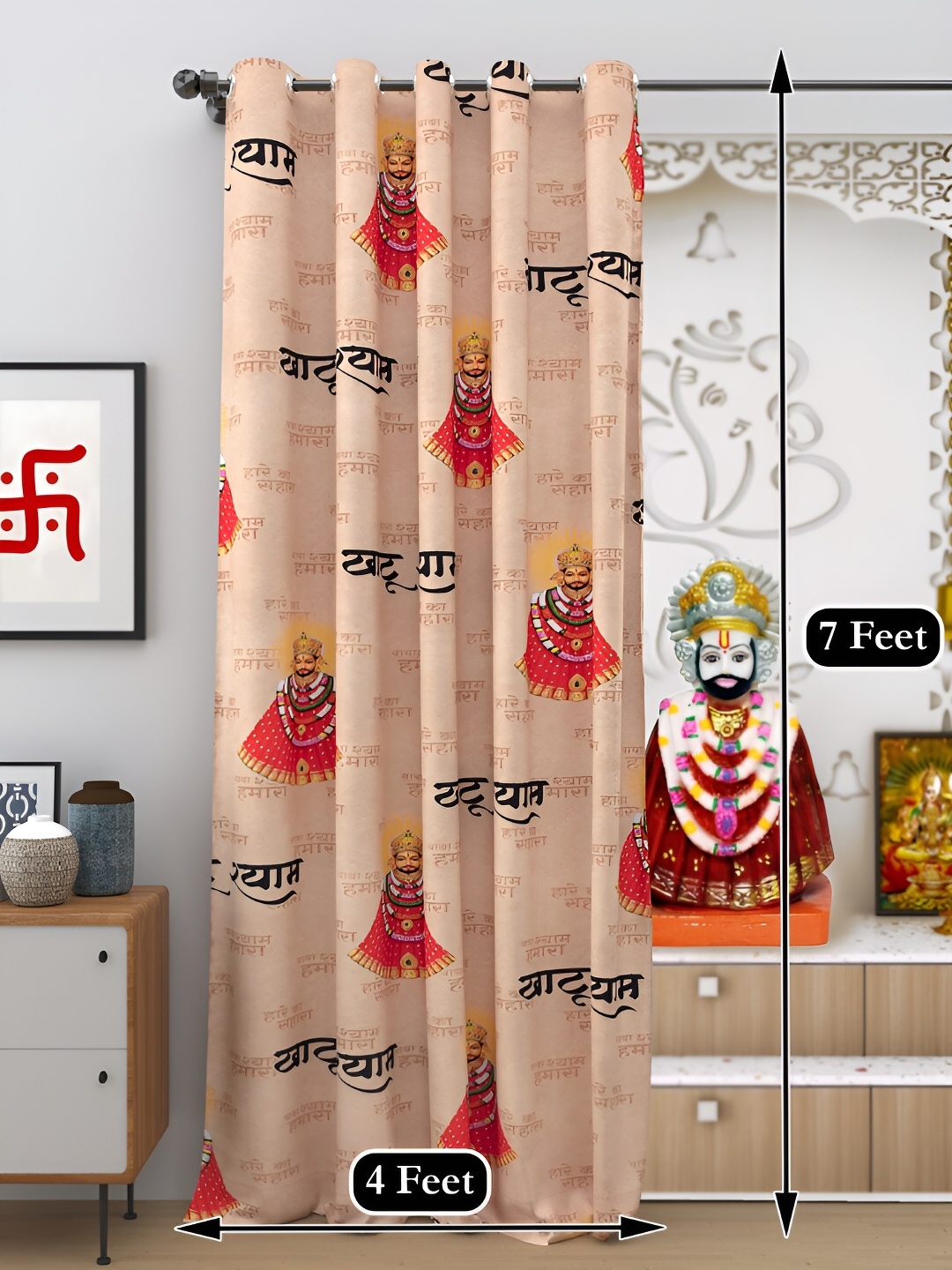 

DREAM WEAVERZ Beige & Red Self Design Religious Black Out Door Curtain