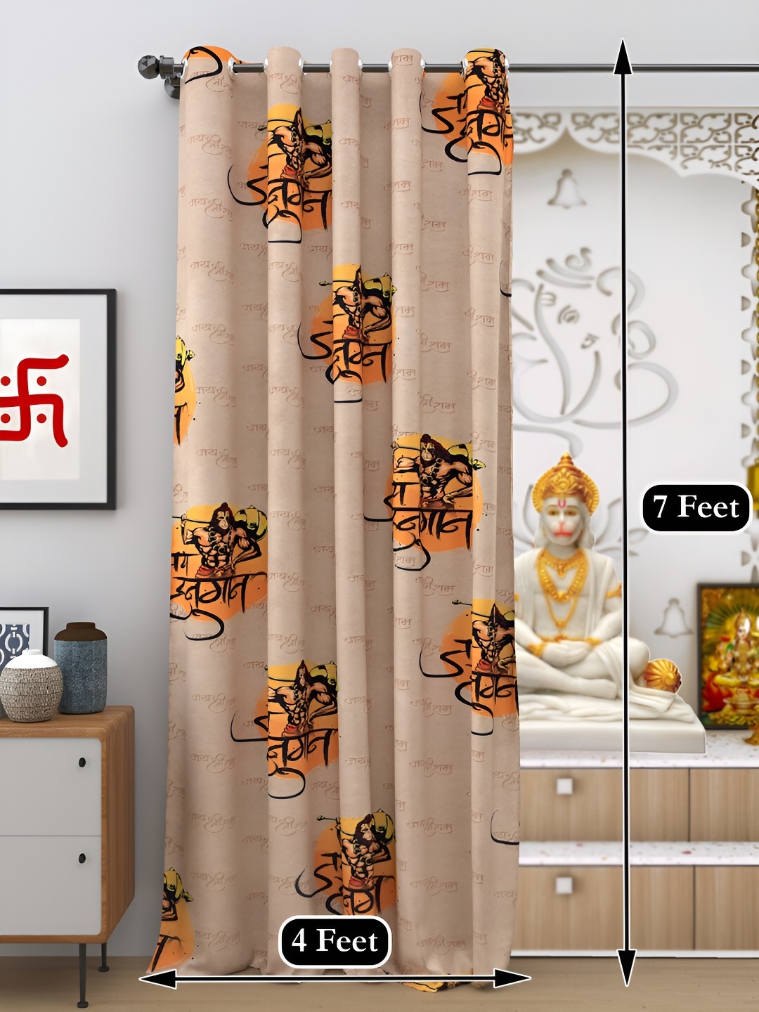 

DREAM WEAVERZ Beige & Orange Self Design Religious Black Out Door Curtain