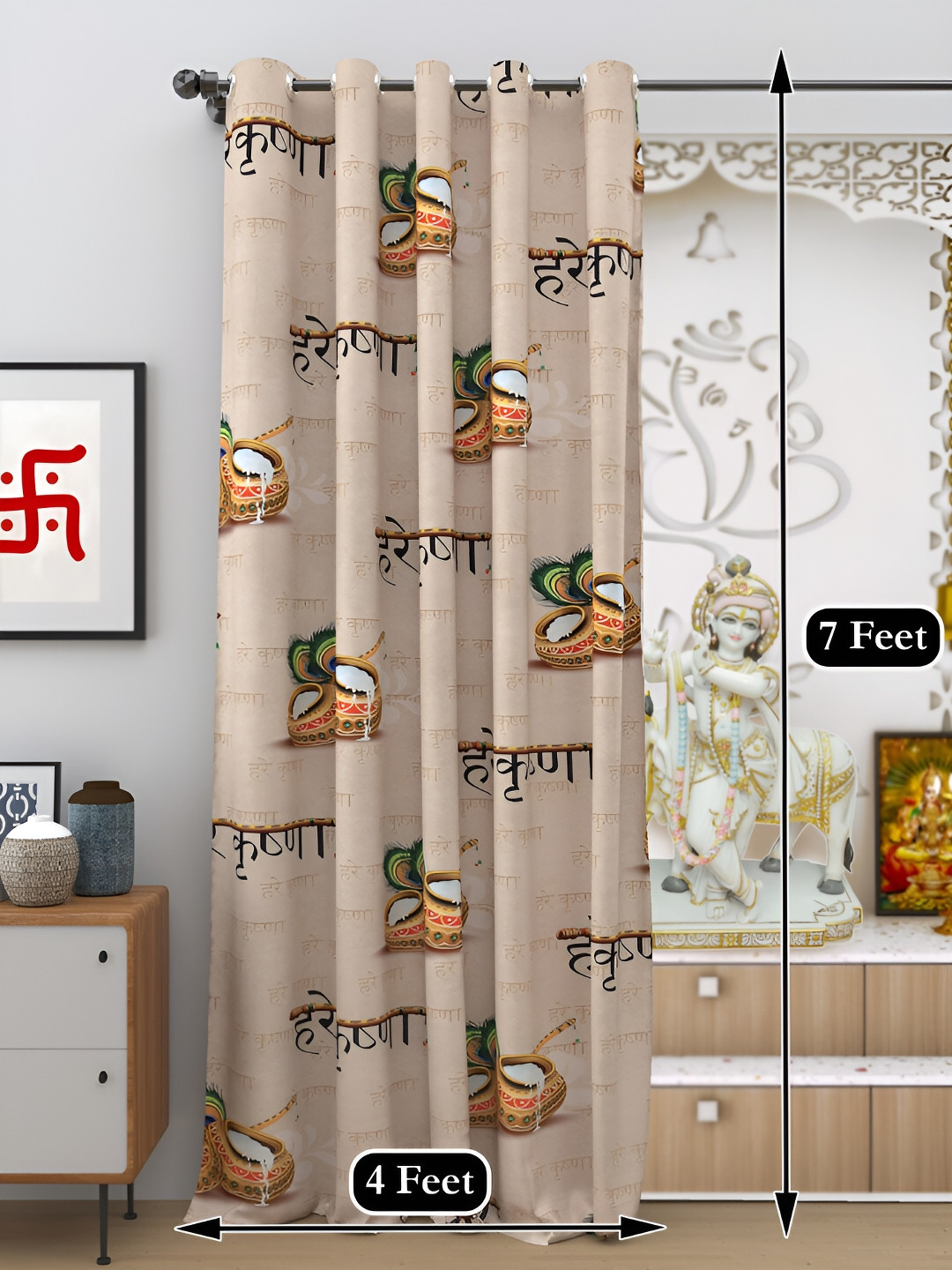 

DREAM WEAVERZ Beige & Black Self Design Religious Black Out Door Curtain