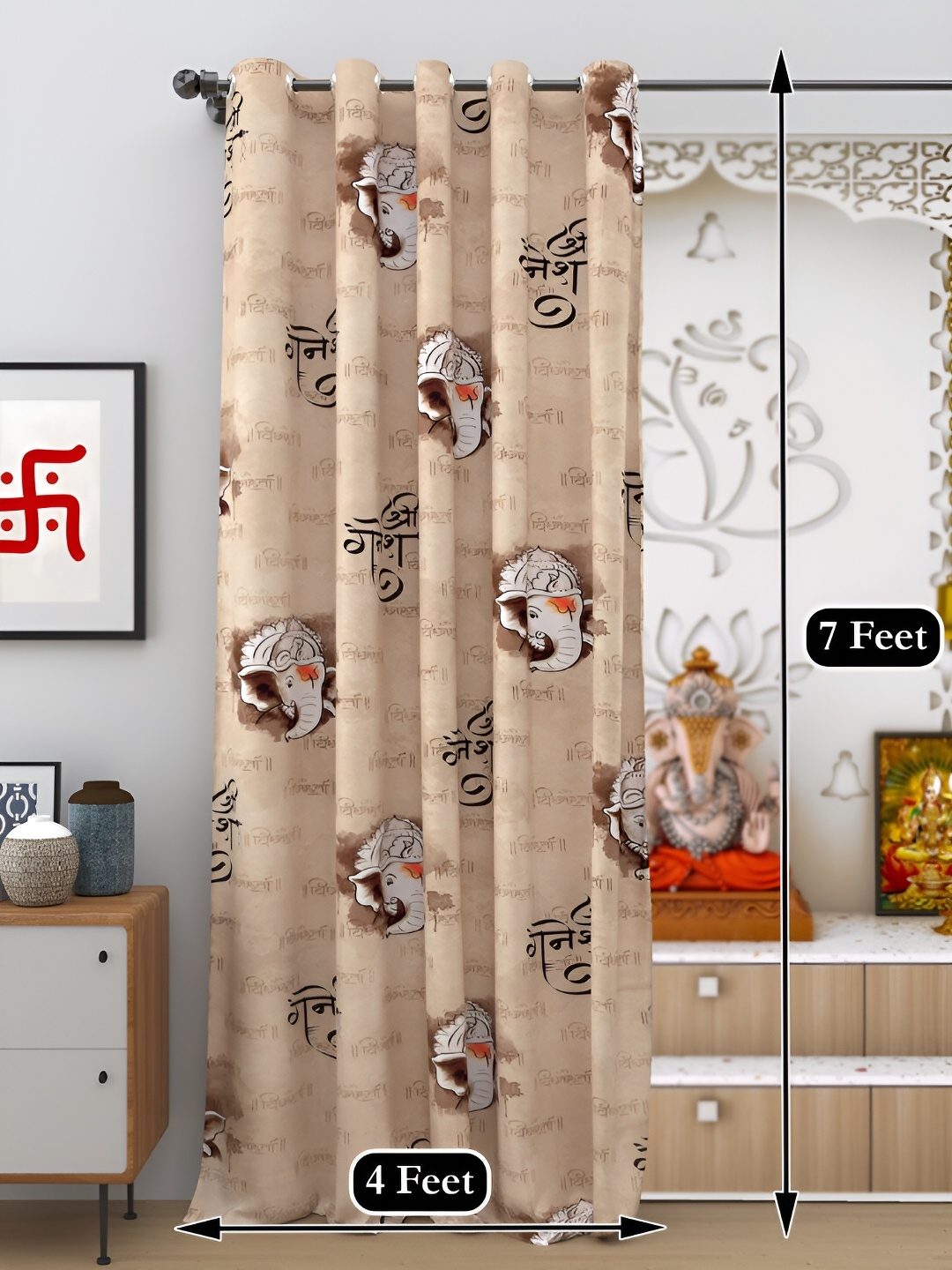 

DREAM WEAVERZ Beige & Black Self Design Religious Black Out Door Curtain