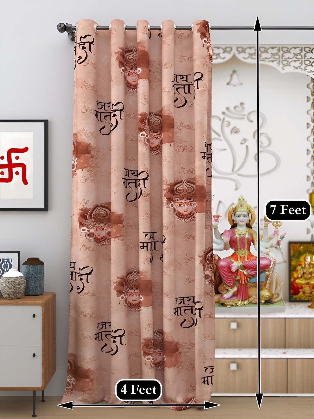 

DREAM WEAVERZ Beige & Black Self Design Religious Black Out Door Curtain