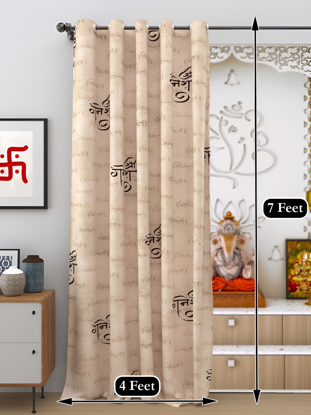 

DREAM WEAVERZ Beige & Black Self Design Religious Black Out Door Curtain