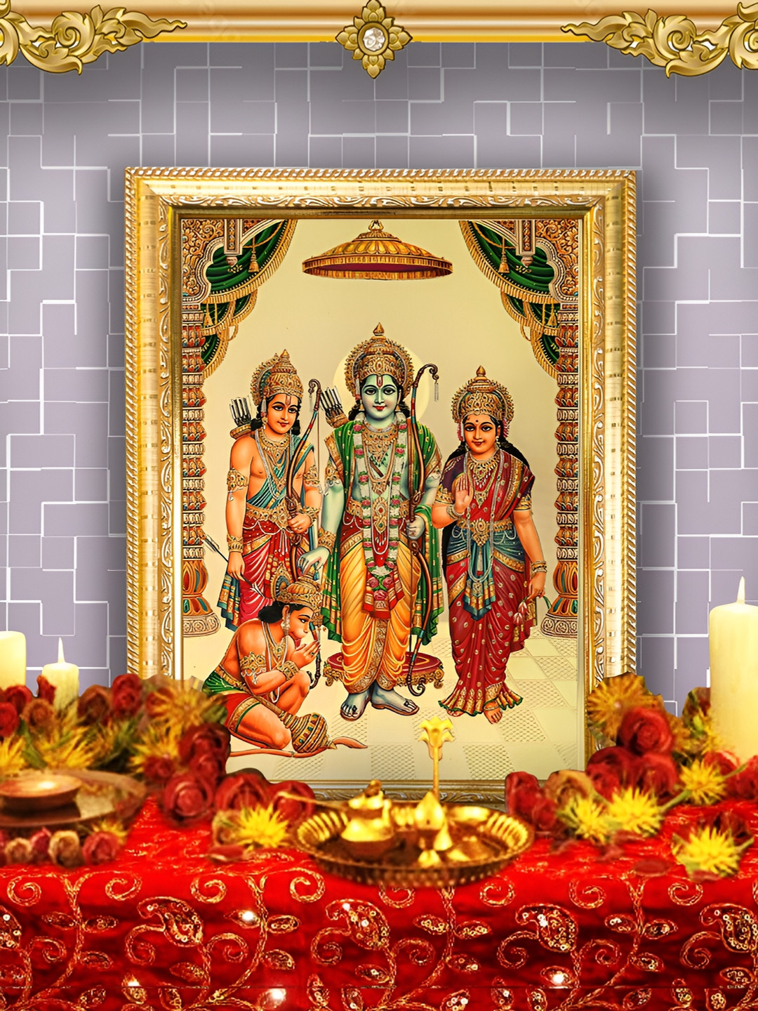 

Hawai Gold-Toned & Red Wooden Wall Photo Frame