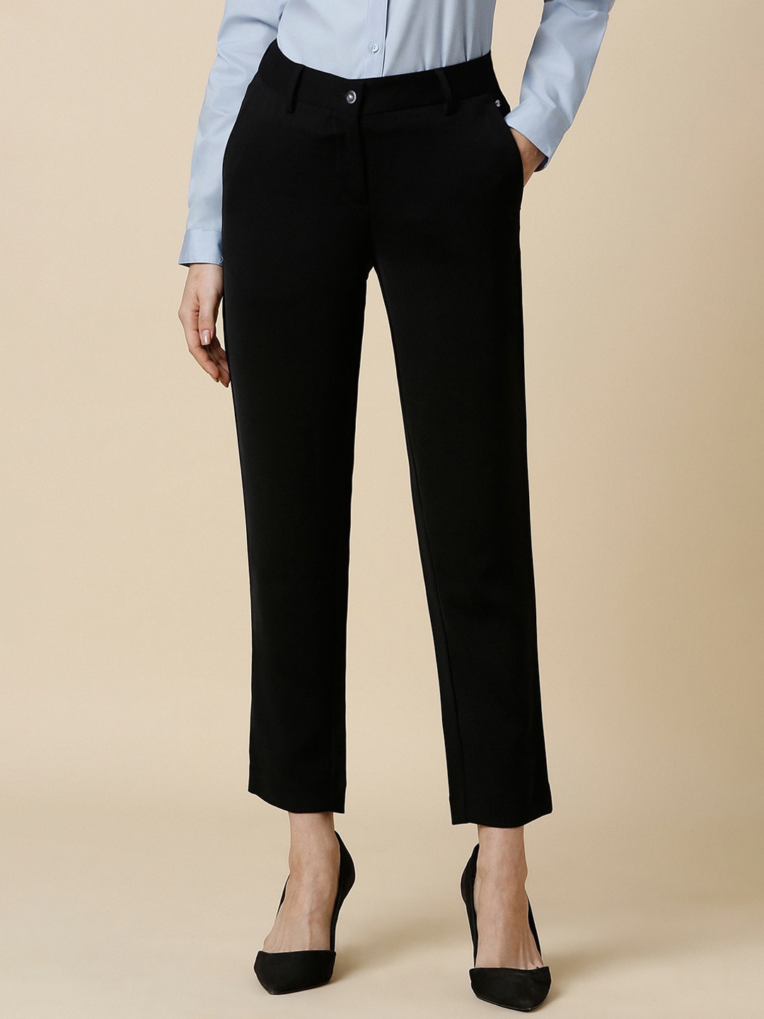 

Allen Solly Woman Mid-Rise Formal Trousers, Black