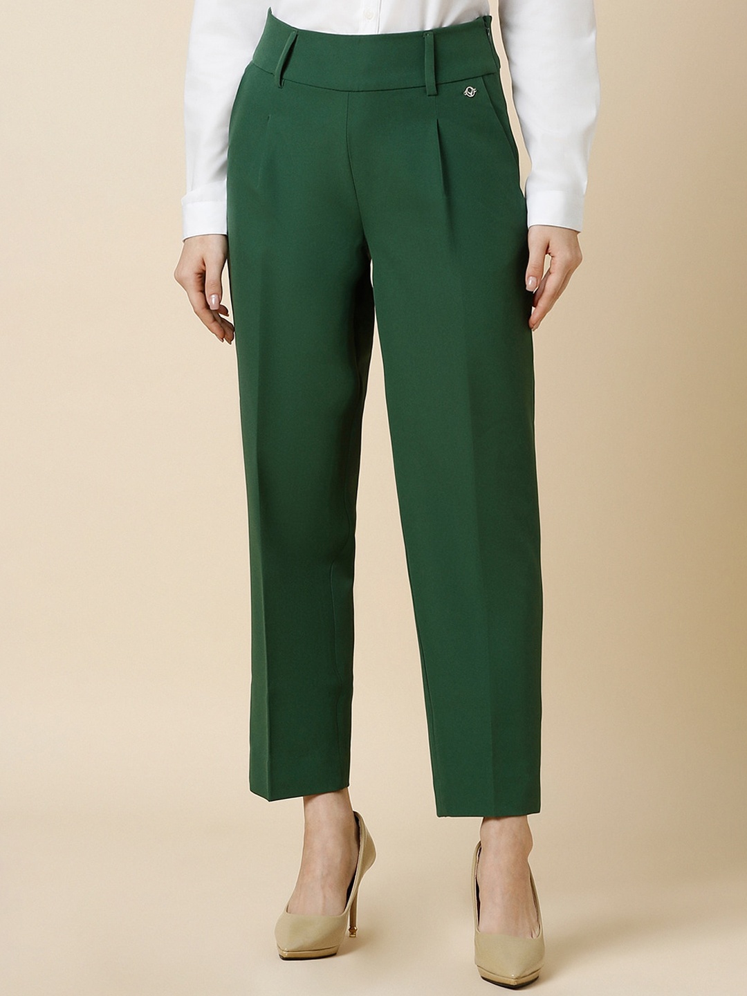 

Allen Solly Woman Women Pleated Formal Trousers, Green