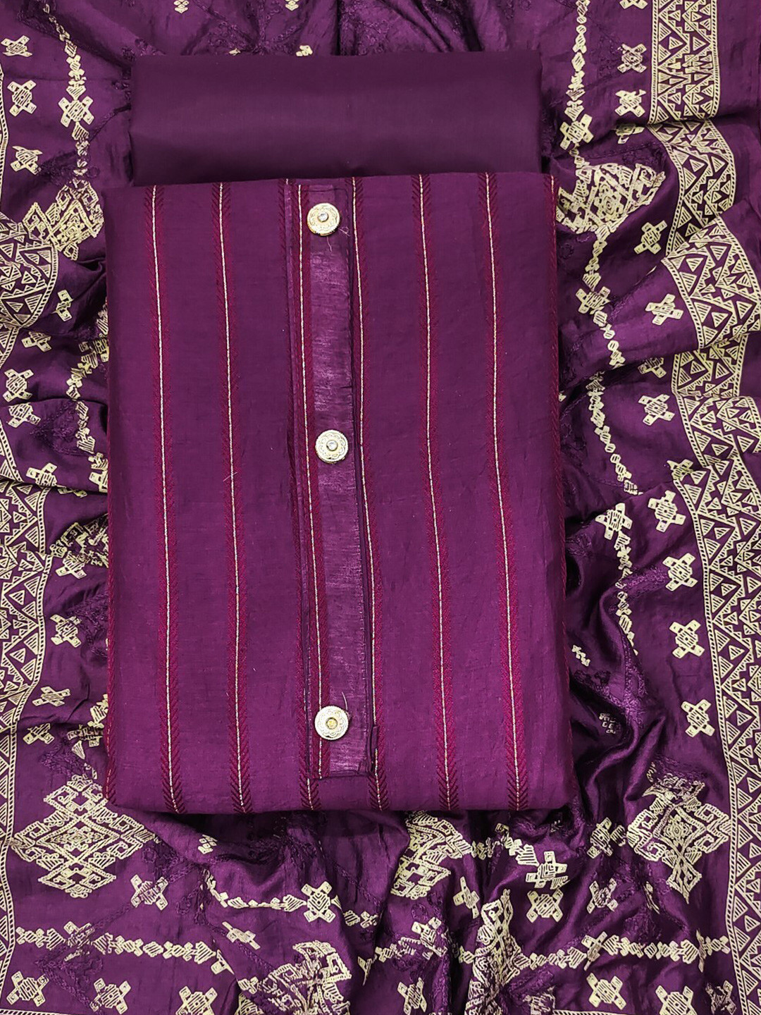 

LeeliPeeri Designer Striped Unstitched Dress Material, Magenta