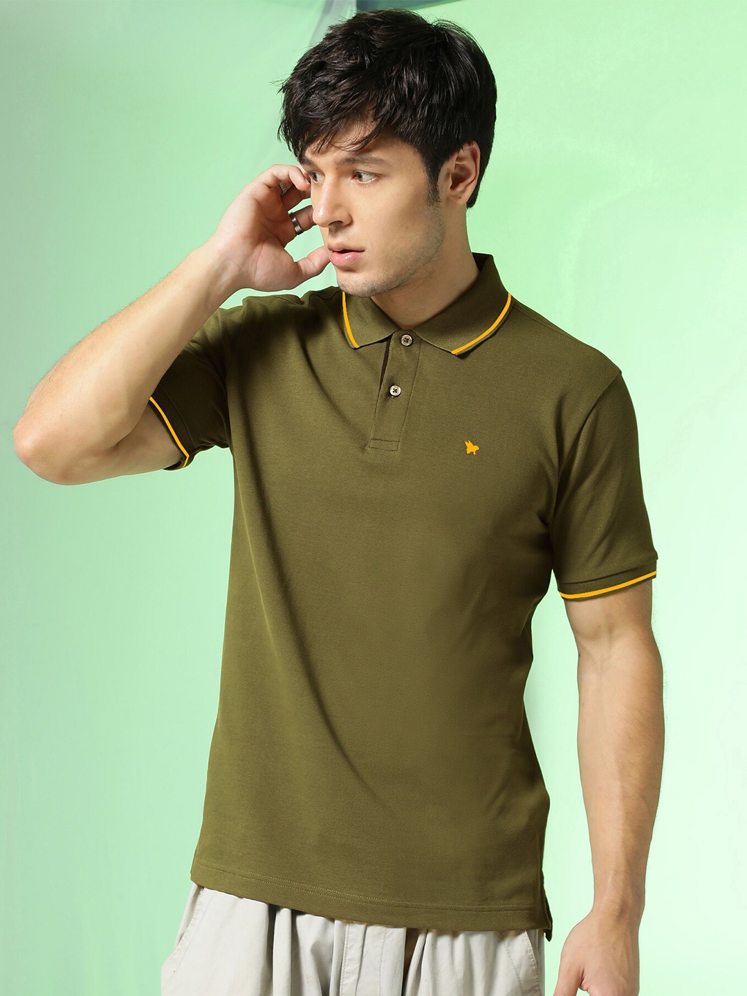 

Markle Moro Polo Collar Short Sleeves Cotton T-shirt, Olive