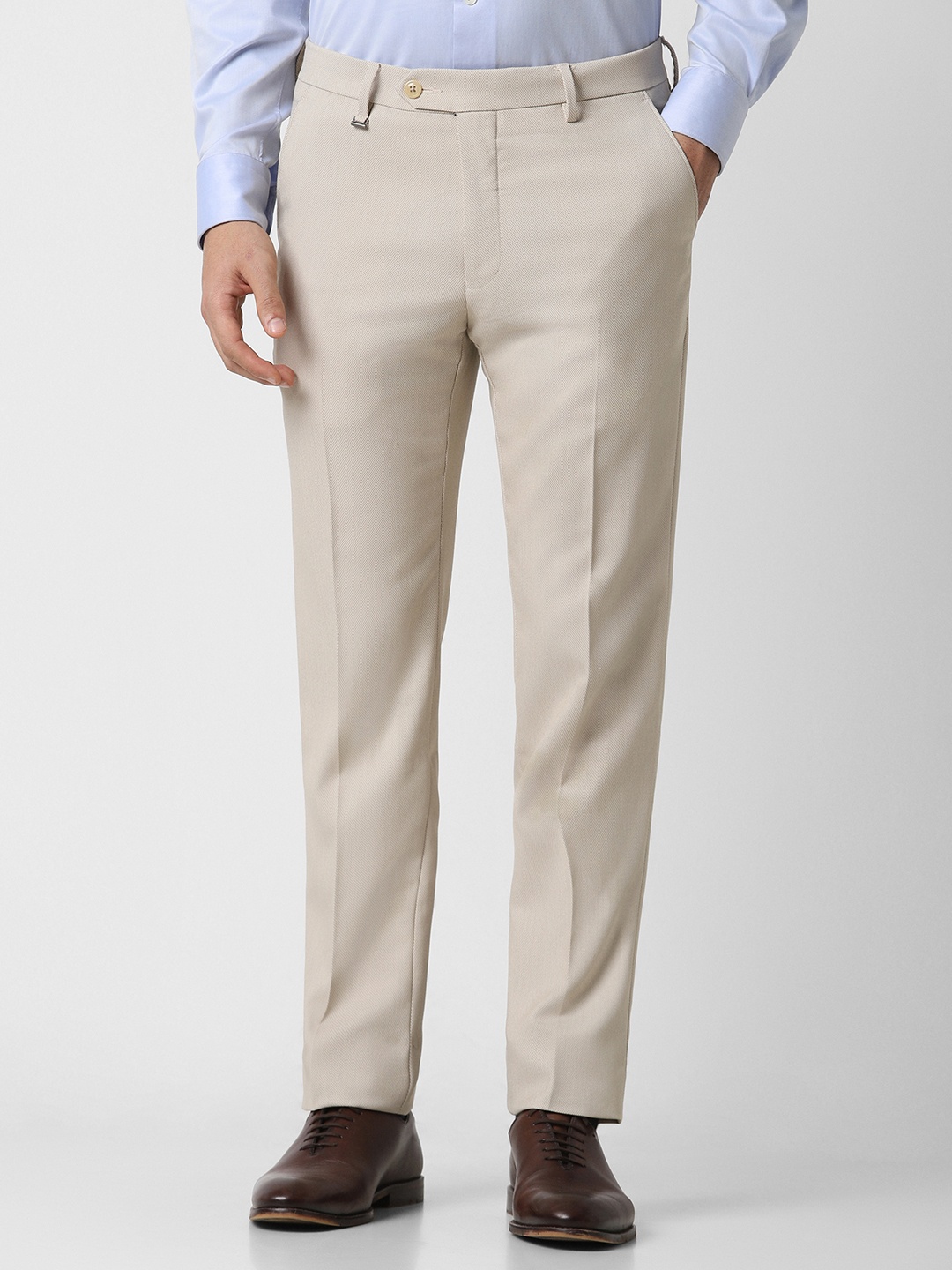 

Van Heusen Men Textured Slim Fit Trousers, Beige