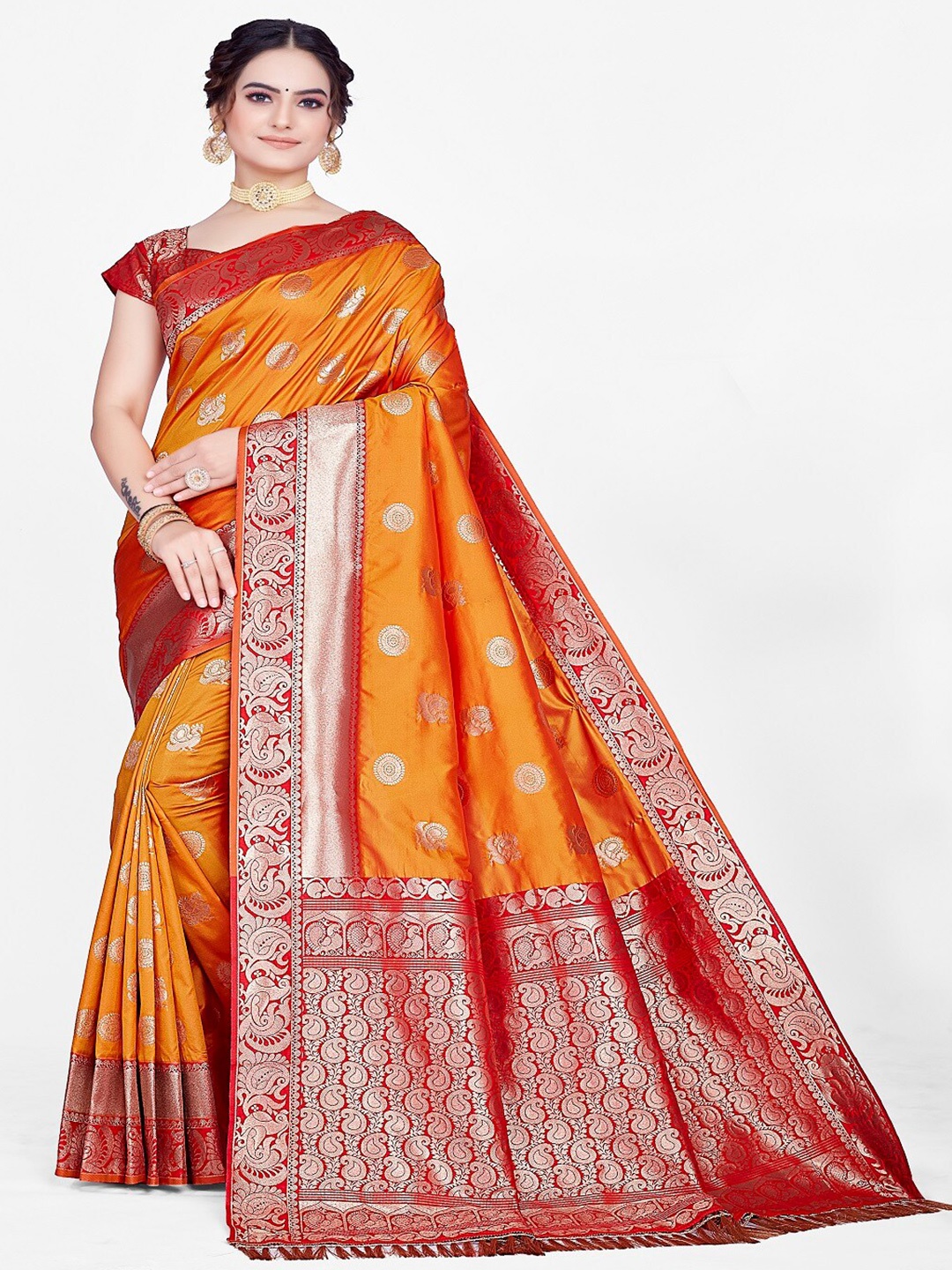 

Aagiri Ethnic Woven Design Zari Pure Silk Banarasi Saree, Yellow