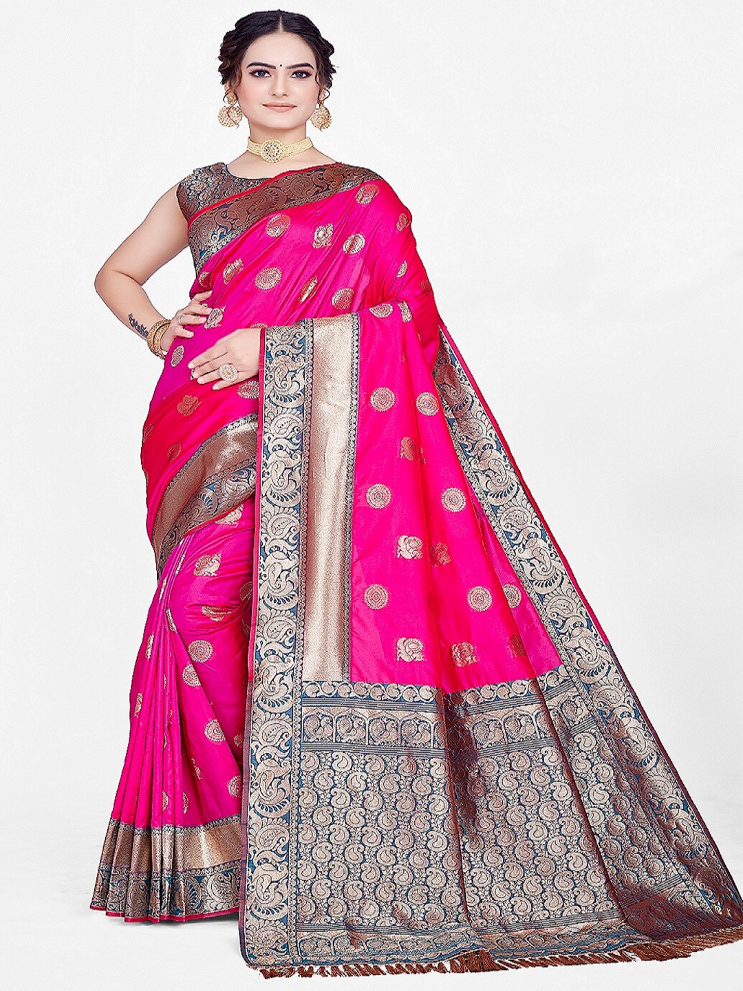 

Aagiri Ethnic Woven Design Zari Pure Silk Banarasi Saree, Pink