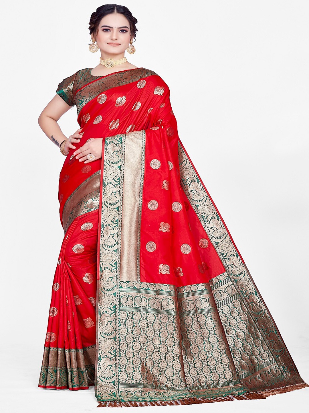 

Aagiri Ethnic Woven Design Zari Pure Silk Banarasi Saree, Red