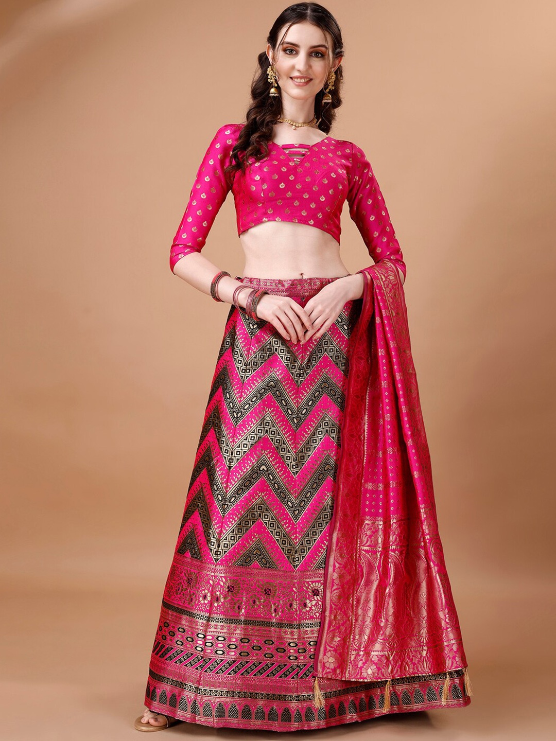 

NIZA FASHION Ready to Wear Lehenga & Unstitched Blouse With Dupatta, Pink