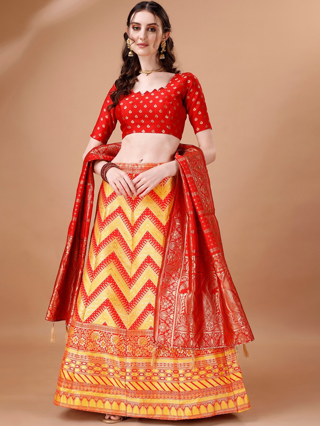 

NIZA FASHION Ready to Wear Lehenga & Unstitched Blouse With Dupatta, Yellow