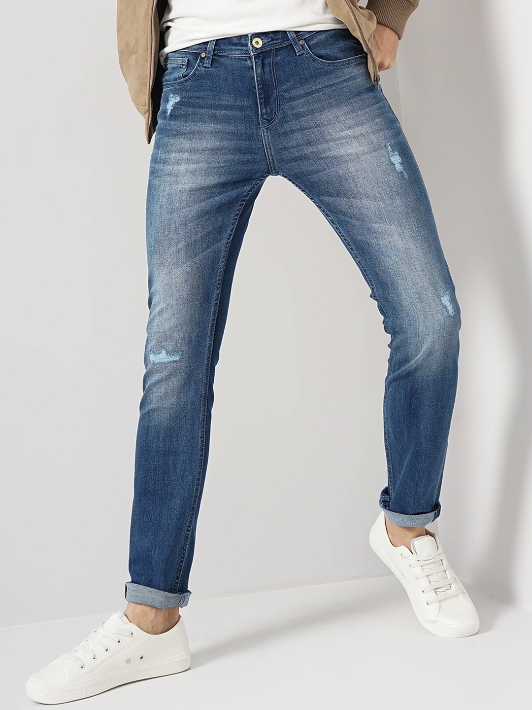 

Celio Men Jean Slim Fit Mildly Distressed Heavy Fade Stretchable Jeans, Blue