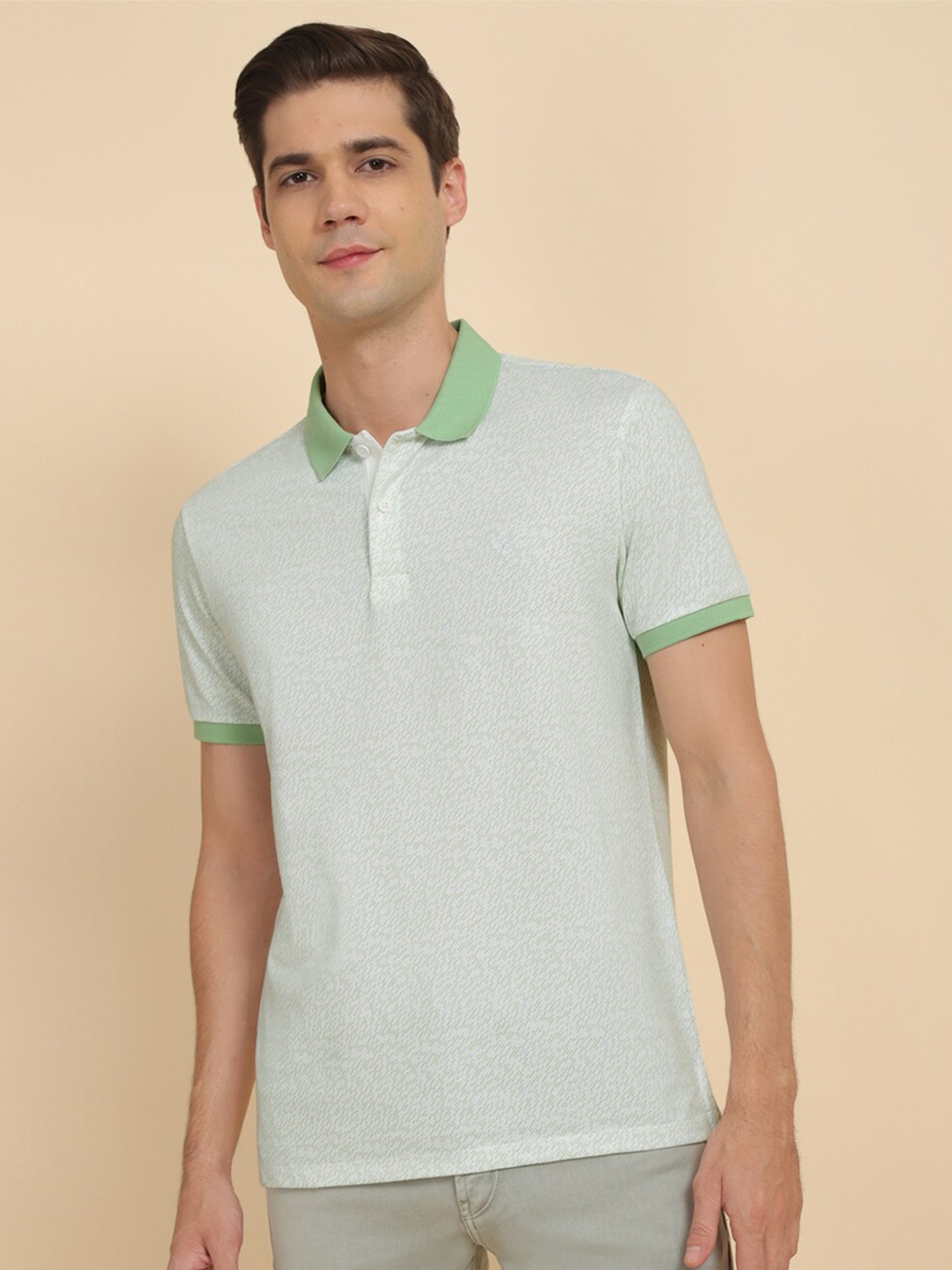 

Allen Solly Self Design Polo Collar Cotton T-shirt, Green