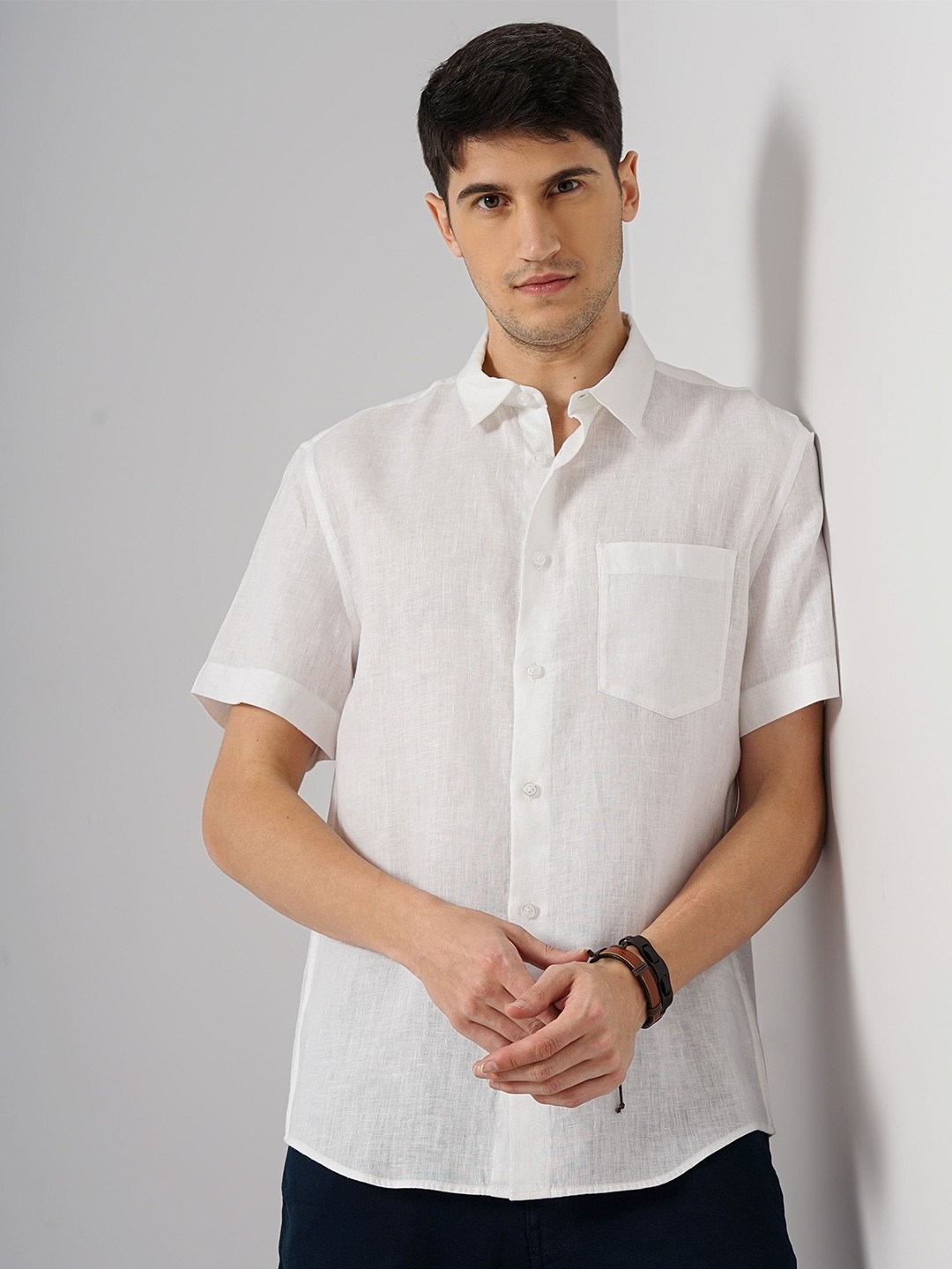 

Celio Men Classic Spread Collar Linen Casual Shirt, White