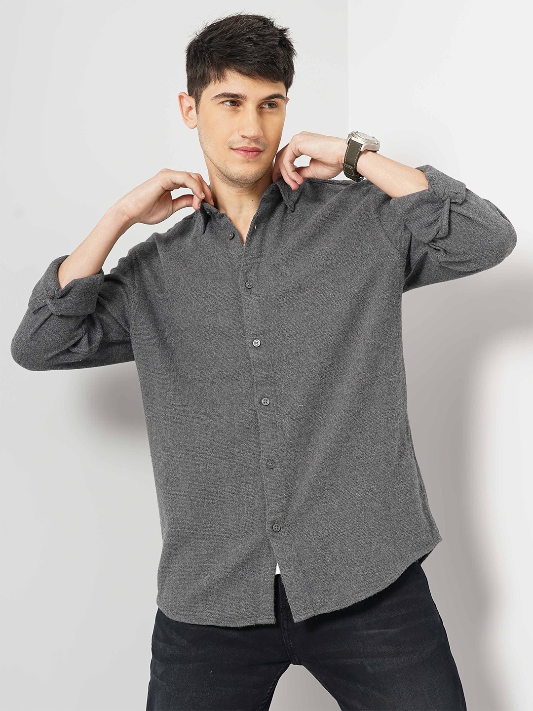 

Celio Men Classic Textured Cotton Casual Shirt, Grey