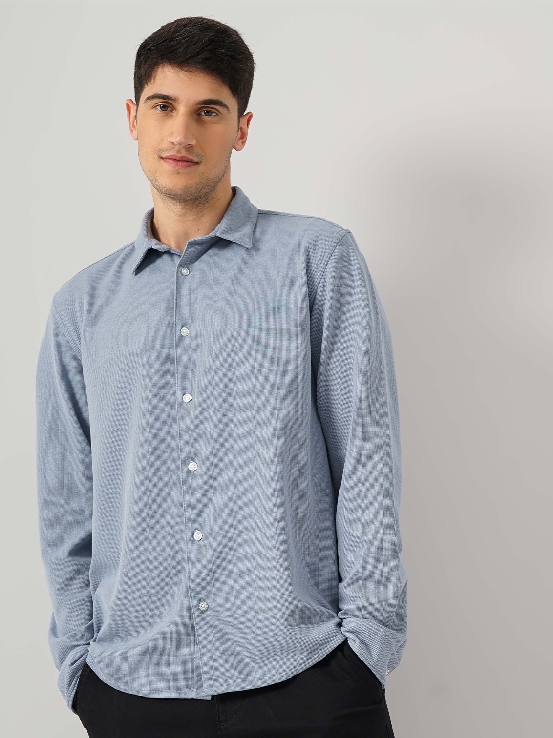 

Celio Men Classic Textured Cotton Casual Shirt, Blue