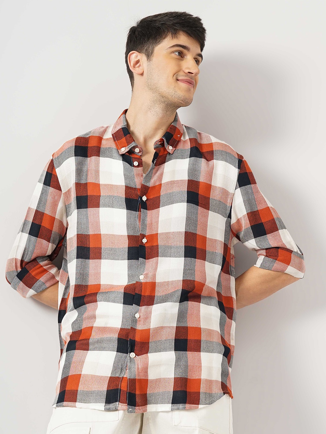 

Celio Men Classic Buffalo Checks Cotton Casual Shirt, Rust